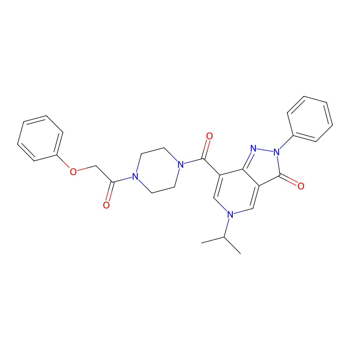 5-isopropyl-7-(4-(2-phenoxyacetyl)piperazine-1-carbonyl)-2-phenyl-2H-pyrazolo[4,3-c]pyridin-3(5H)-one molecular structure, CAS 1040647-72-0