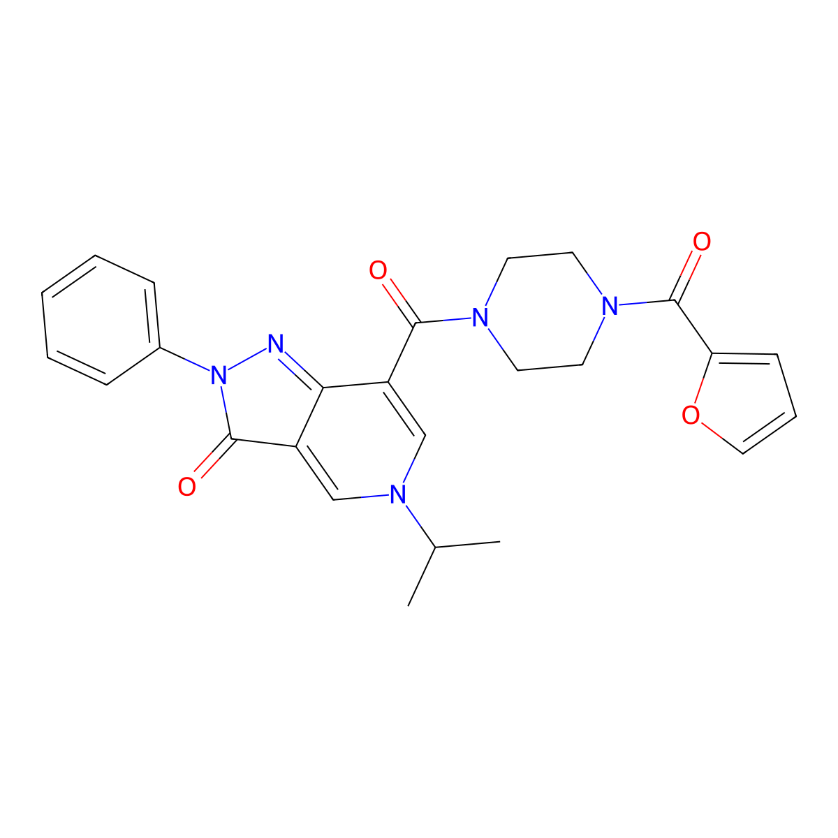 7-(4-(furan-2-carbonyl)piperazine-1-carbonyl)-5-isopropyl-2-phenyl-2H-pyrazolo[4,3-c]pyridin-3(5H)-one molecular structure, CAS 1040647-87-7