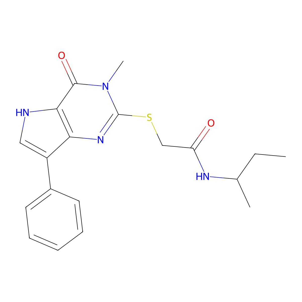 N-(butan-2-yl)-2-[(3-methyl-4-oxo-7-phenyl-4,5-dihydro-3H-pyrrolo[3,2-d]pyrimidin-2-yl)sulfanyl]acetamide molecular structure, CAS 1040647-88-8