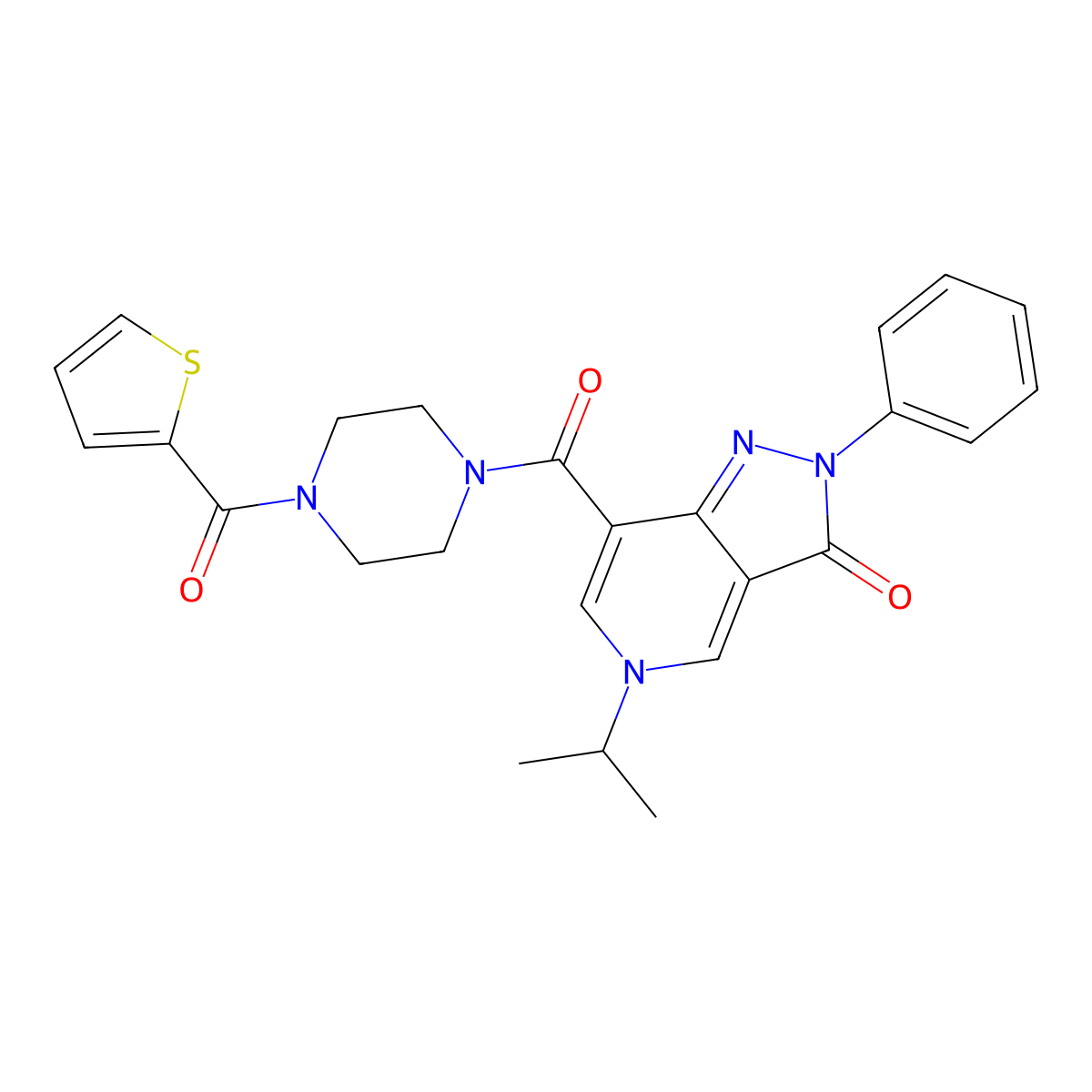 5-isopropyl-2-phenyl-7-(4-(thiophene-2-carbonyl)piperazine-1-carbonyl)-2H-pyrazolo[4,3-c]pyridin-3(5H)-one molecular structure, CAS 1040647-92-4