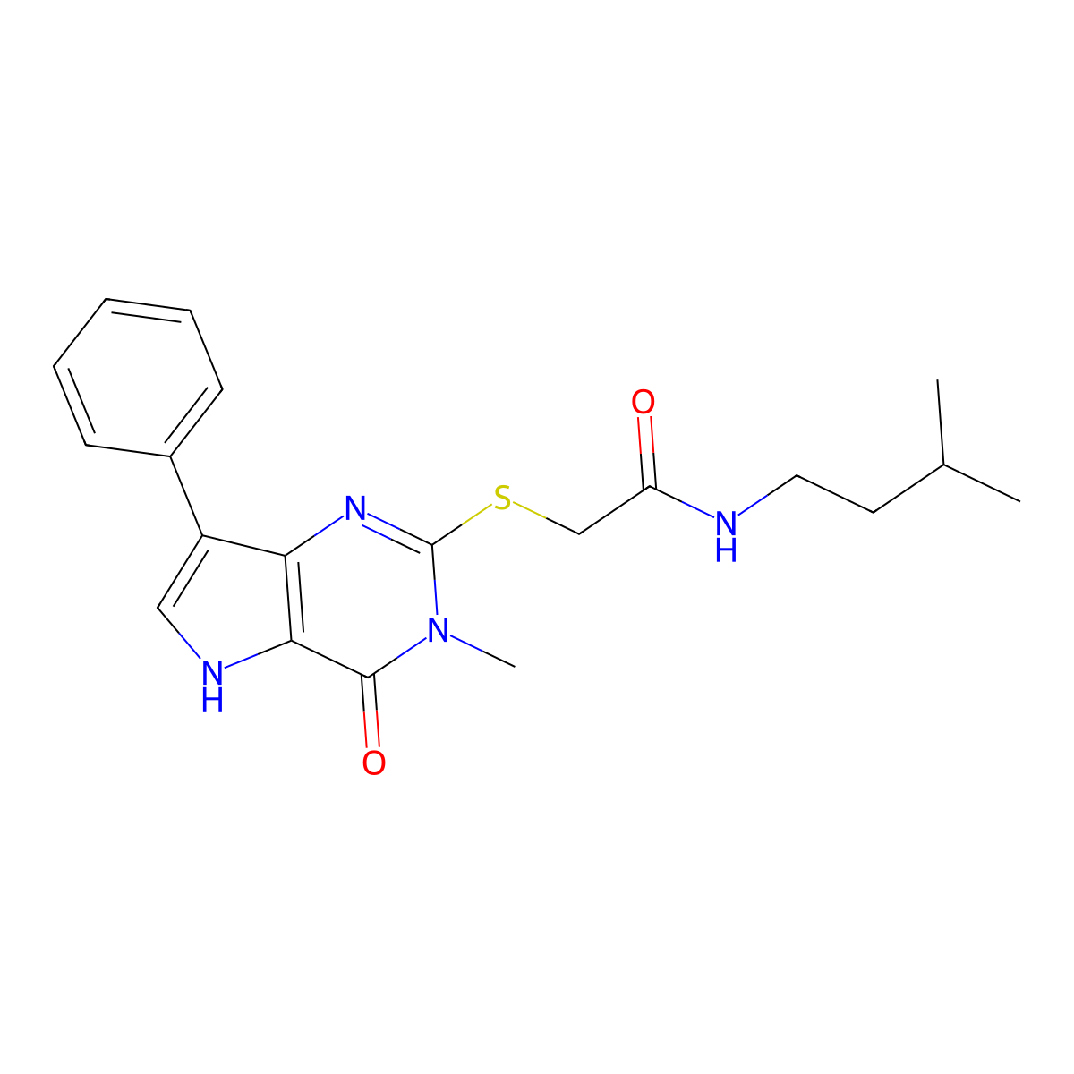 N-isopentyl-2-((3-methyl-4-oxo-7-phenyl-4,5-dihydro-3H-pyrrolo[3,2-d]pyrimidin-2-yl)thio)acetamide molecular structure, CAS 1040647-93-5