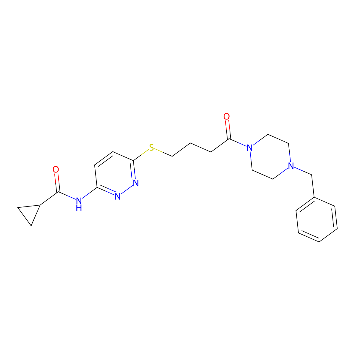 N-(6-((4-(4-benzylpiperazin-1-yl)-4-oxobutyl)thio)pyridazin-3-yl)cyclopropanecarboxamide molecular structure, CAS 1040647-96-8