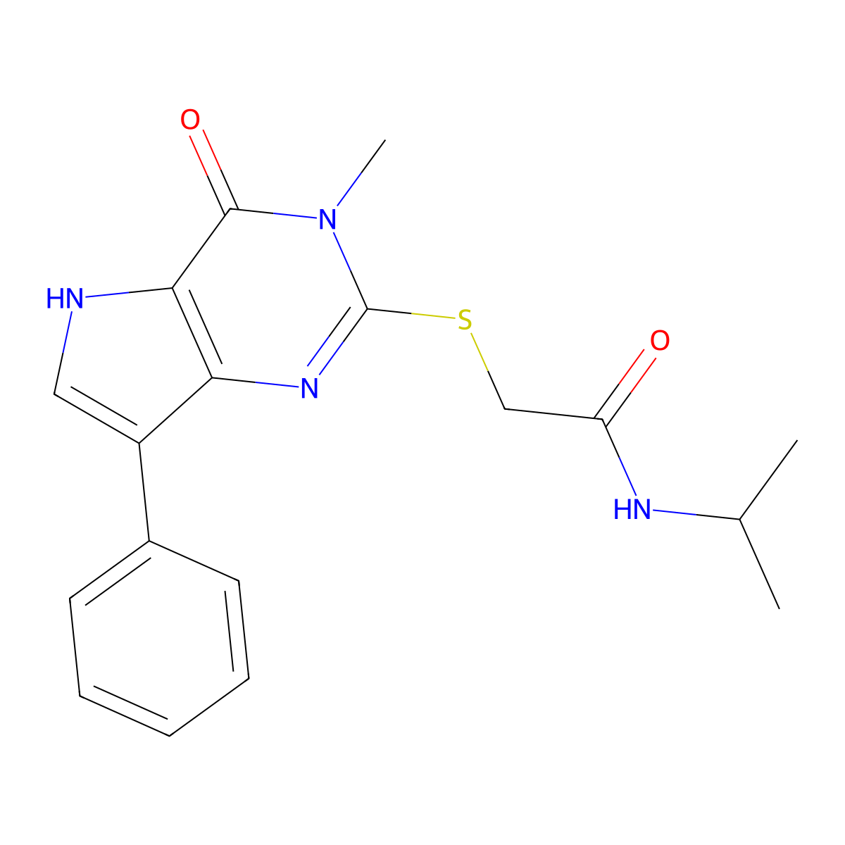 2-({3-methyl-4-oxo-7-phenyl-3H,4H,5H-pyrrolo[3,2-d]pyrimidin-2-yl}sulfanyl)-N-(propan-2-yl)acetamide molecular structure, CAS 1040647-98-0