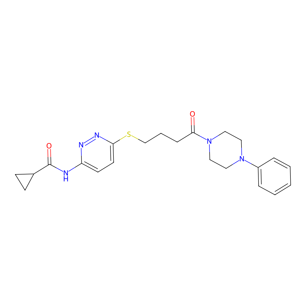 N-(6-((4-oxo-4-(4-phenylpiperazin-1-yl)butyl)thio)pyridazin-3-yl)cyclopropanecarboxamide molecular structure, CAS 1040648-01-8