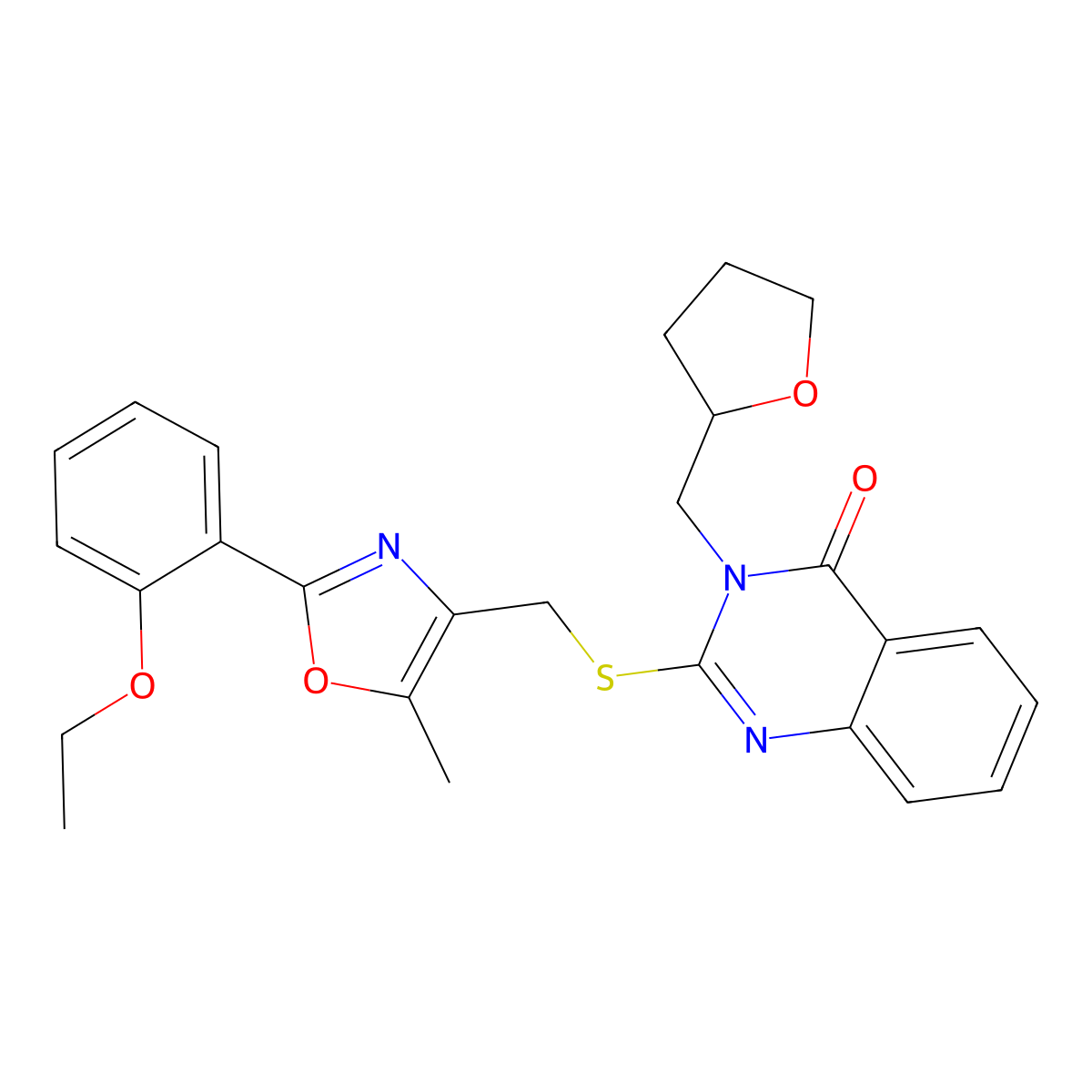2-(((2-(2-ethoxyphenyl)-5-methyloxazol-4-yl)methyl)thio)-3-((tetrahydrofuran-2-yl)methyl)quinazolin-4(3H)-one molecular structure, CAS 1040648-03-0