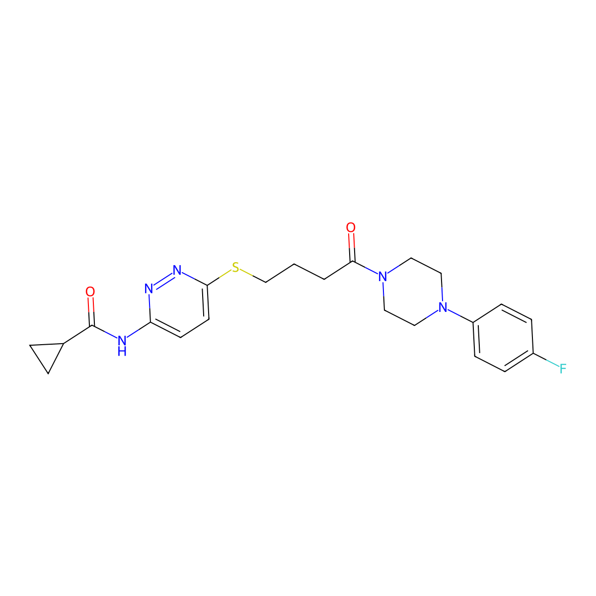 N-(6-((4-(4-(4-fluorophenyl)piperazin-1-yl)-4-oxobutyl)thio)pyridazin-3-yl)cyclopropanecarboxamide molecular structure, CAS 1040648-06-3