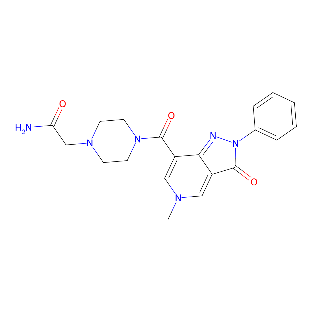 2-(4-(5-methyl-3-oxo-2-phenyl-3,5-dihydro-2H-pyrazolo[4,3-c]pyridine-7-carbonyl)piperazin-1-yl)acetamide molecular structure, CAS 1040648-07-4