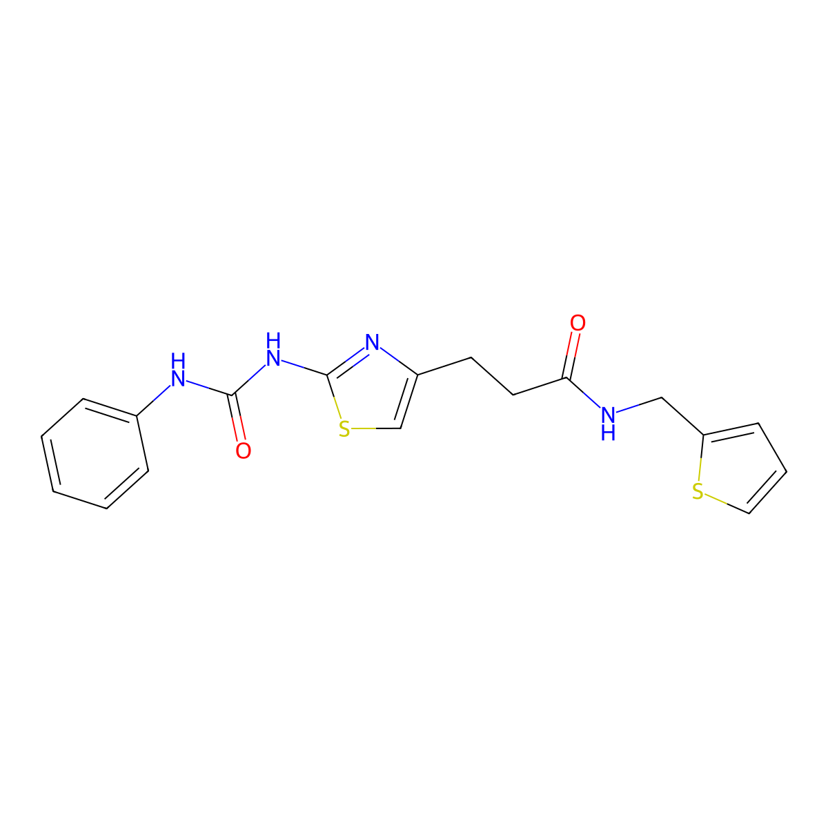 3-(2-(3-phenylureido)thiazol-4-yl)-N-(thiophen-2-ylmethyl)propanamide molecular structure, CAS 1040648-09-6