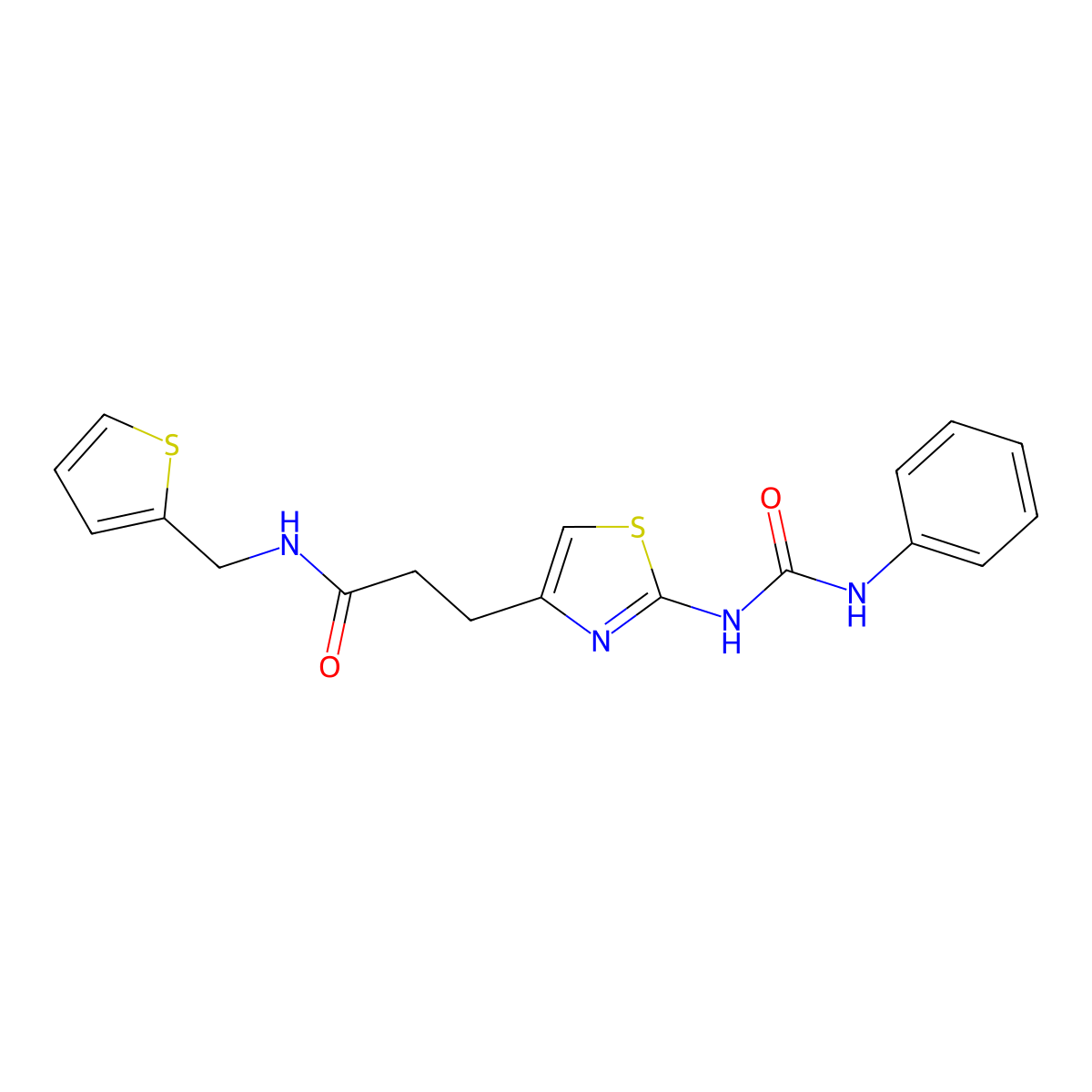 3-(2-(3-phenylureido)thiazol-4-yl)-N-(thiophen-2-ylmethyl)propanamide molecular structure, CAS 1040648-09-6