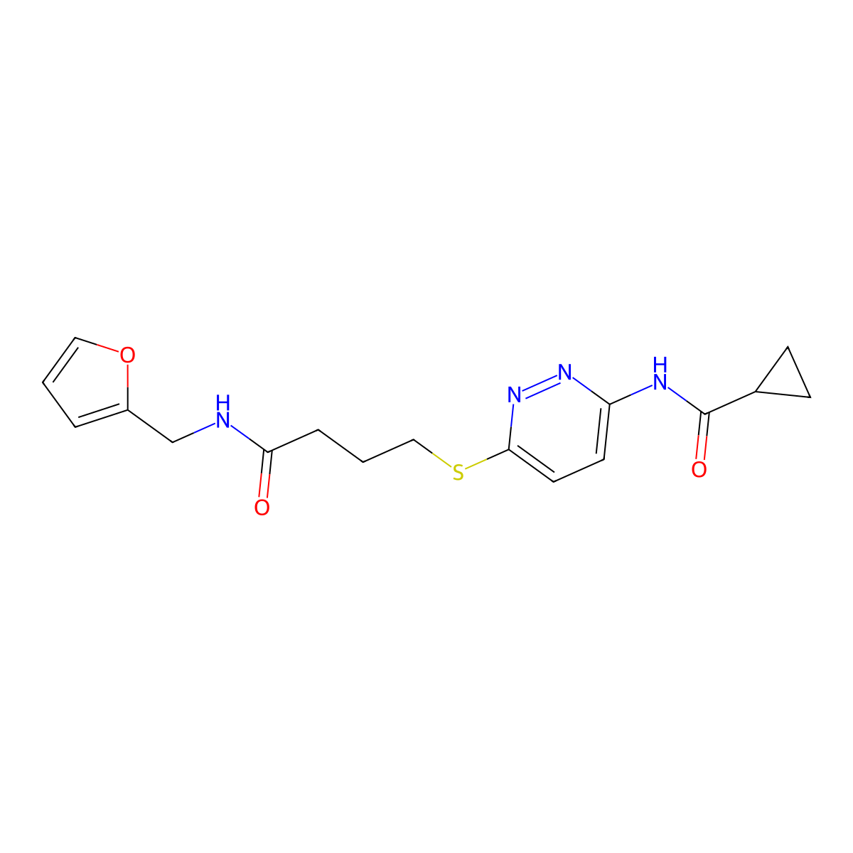 N-(6-((4-((furan-2-ylmethyl)amino)-4-oxobutyl)thio)pyridazin-3-yl)cyclopropanecarboxamide molecular structure, CAS 1040648-11-0