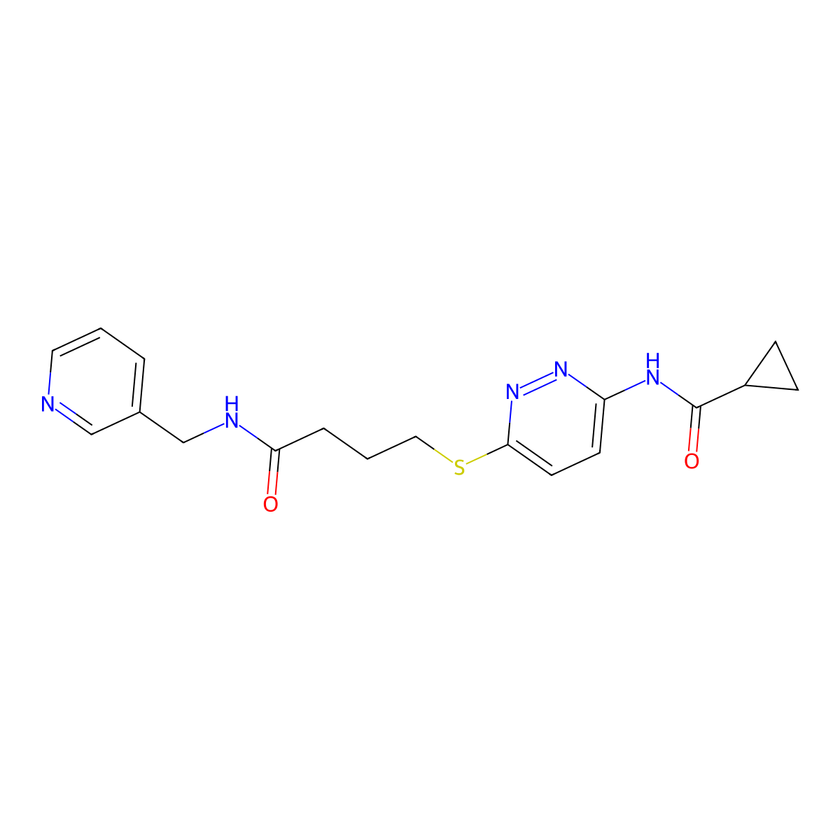 N-(6-((4-oxo-4-((pyridin-3-ylmethyl)amino)butyl)thio)pyridazin-3-yl)cyclopropanecarboxamide molecular structure, CAS 1040648-16-5