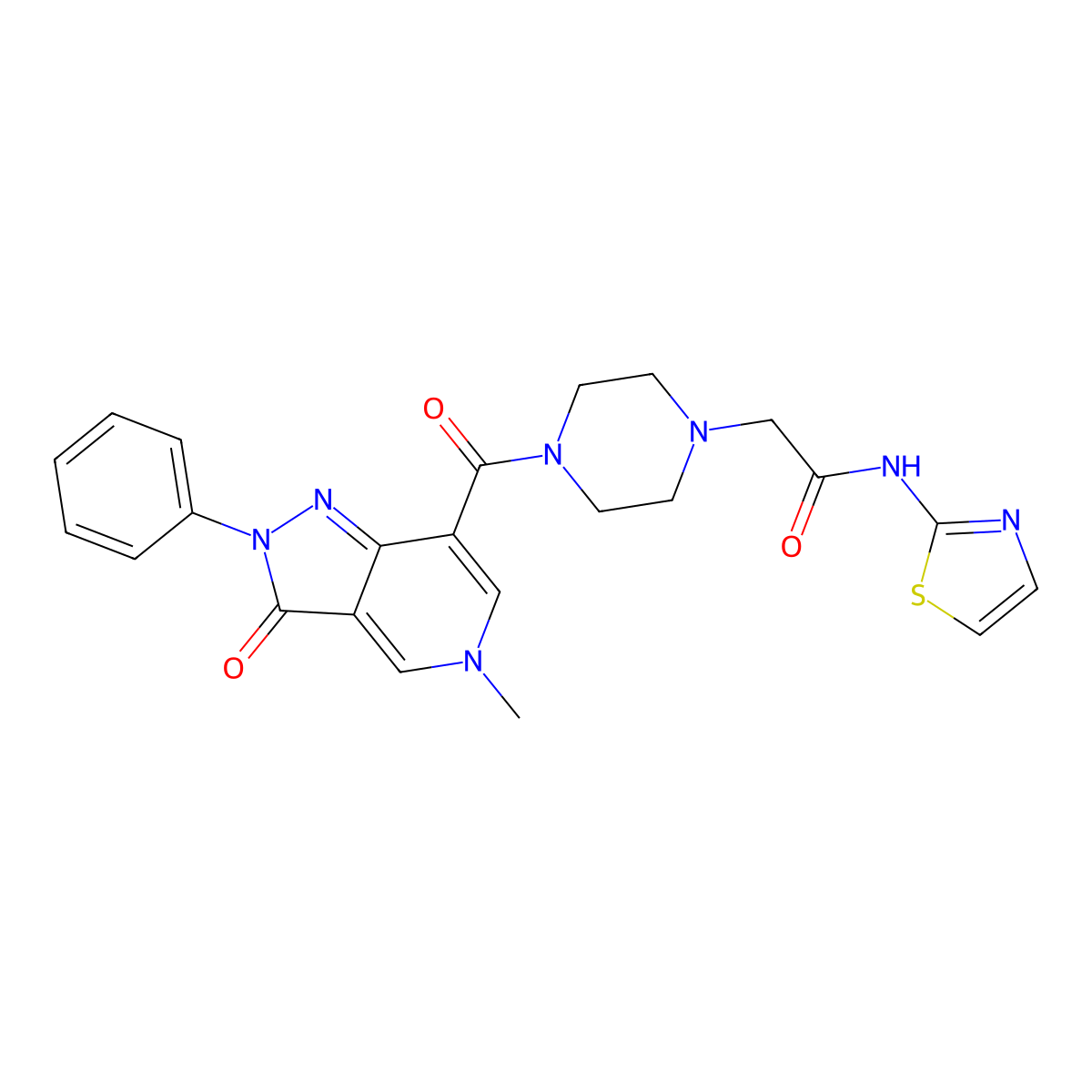 2-(4-(5-methyl-3-oxo-2-phenyl-3,5-dihydro-2H-pyrazolo[4,3-c]pyridine-7-carbonyl)piperazin-1-yl)-N-(thiazol-2-yl)acetamide molecular structure, CAS 1040648-22-3