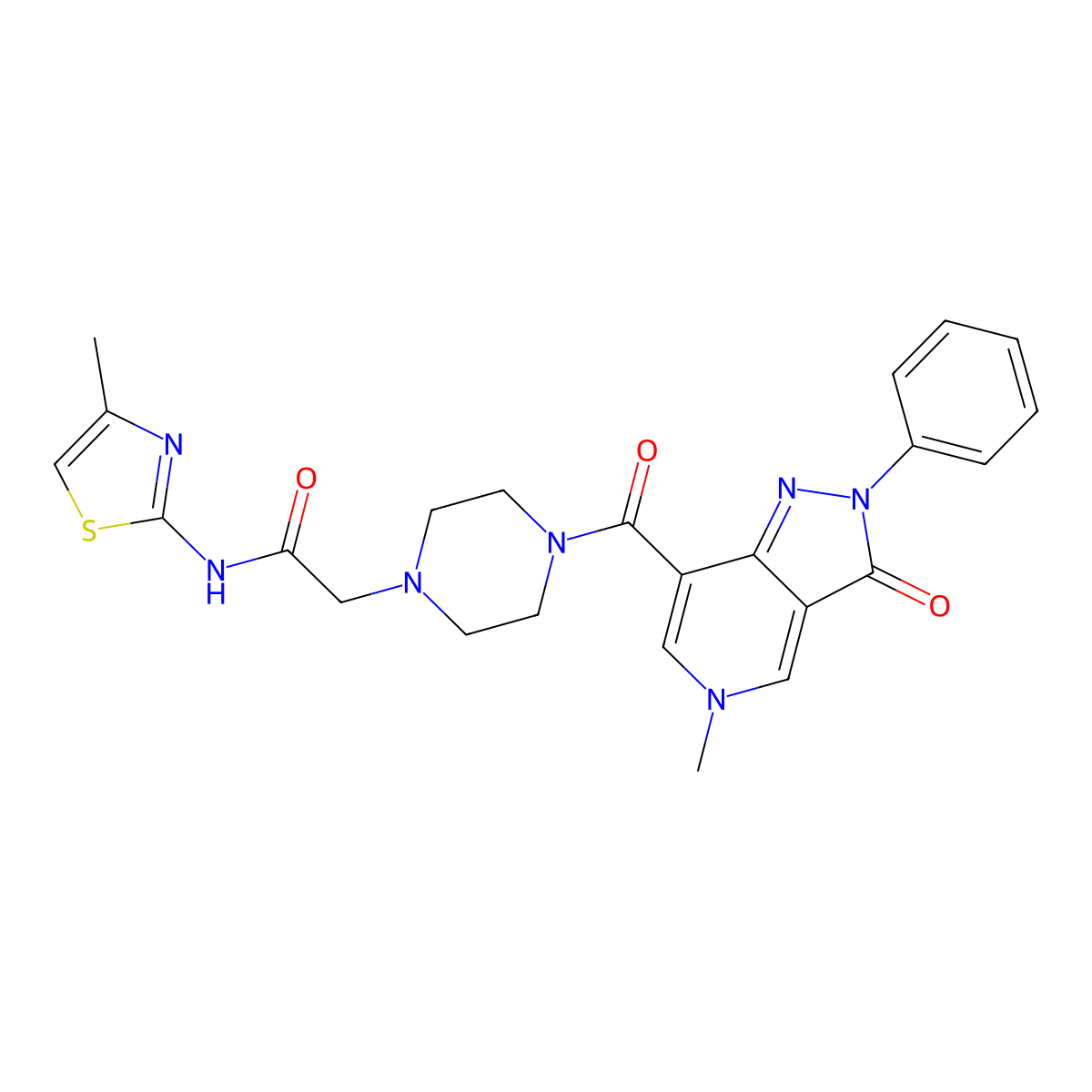 2-(4-(5-methyl-3-oxo-2-phenyl-3,5-dihydro-2H-pyrazolo[4,3-c]pyridine-7-carbonyl)piperazin-1-yl)-N-(4-methylthiazol-2-yl)acetamide molecular structure, CAS 1040648-27-8