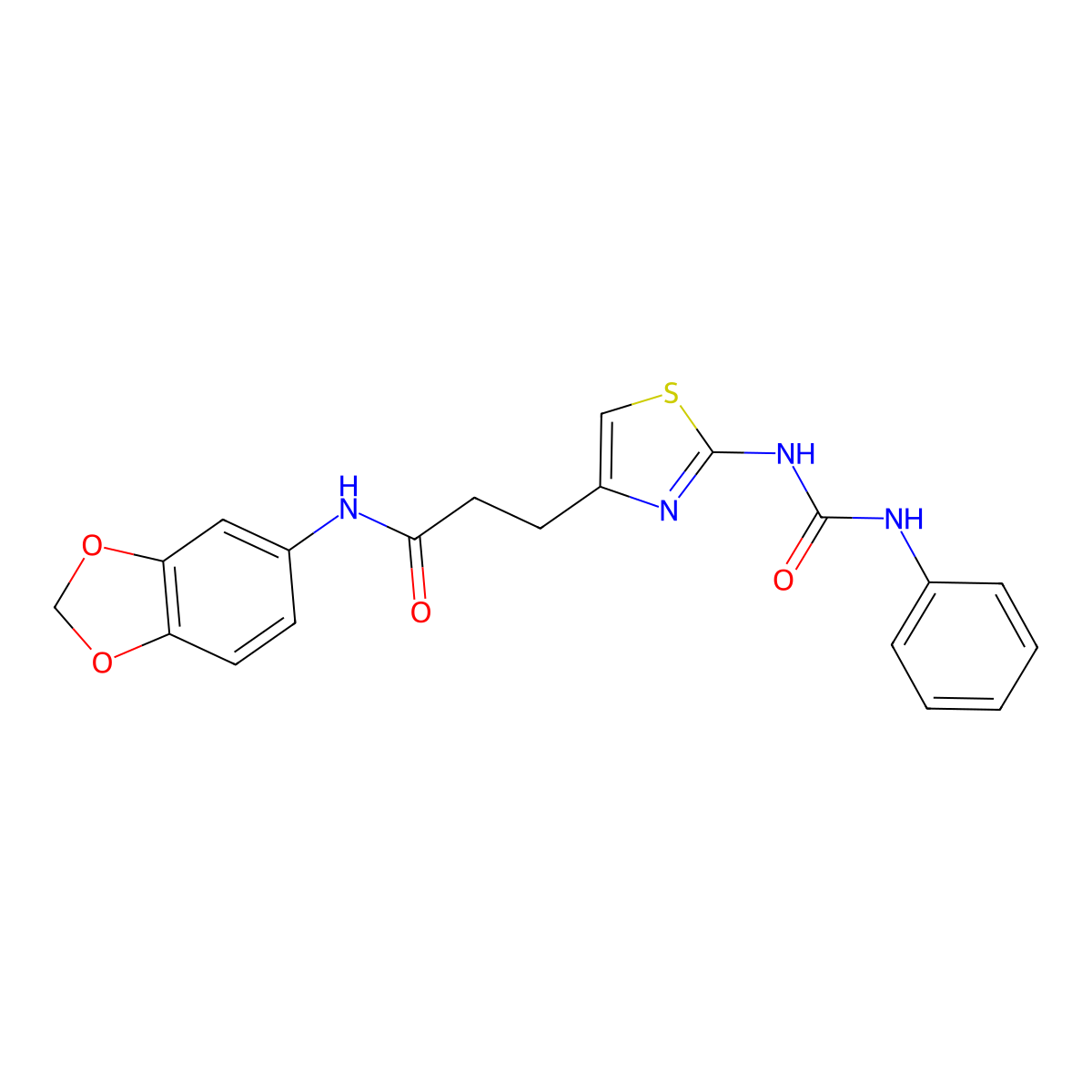 N-(2H-1,3-benzodioxol-5-yl)-3-{2-[(phenylcarbamoyl)amino]-1,3-thiazol-4-yl}propanamide molecular structure, CAS 1040648-29-0
