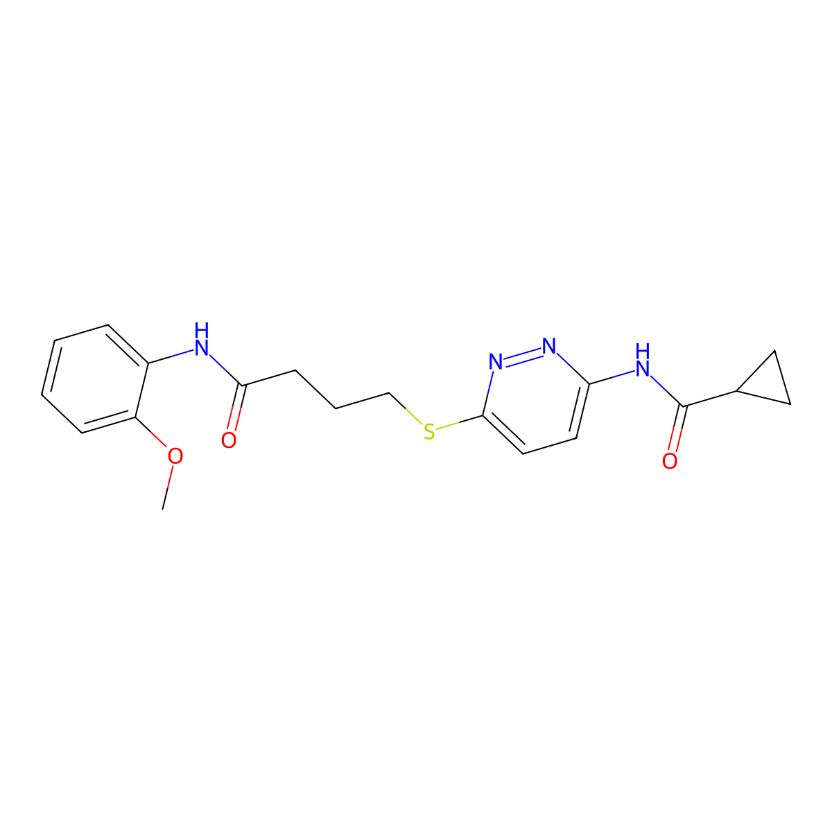 N-(6-((4-((2-methoxyphenyl)amino)-4-oxobutyl)thio)pyridazin-3-yl)cyclopropanecarboxamide molecular structure, CAS 1040648-31-4
