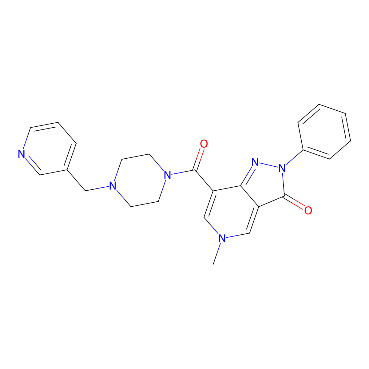 5-methyl-2-phenyl-7-(4-(pyridin-3-ylmethyl)piperazine-1-carbonyl)-2H-pyrazolo[4,3-c]pyridin-3(5H)-one molecular structure, CAS 1040648-32-5