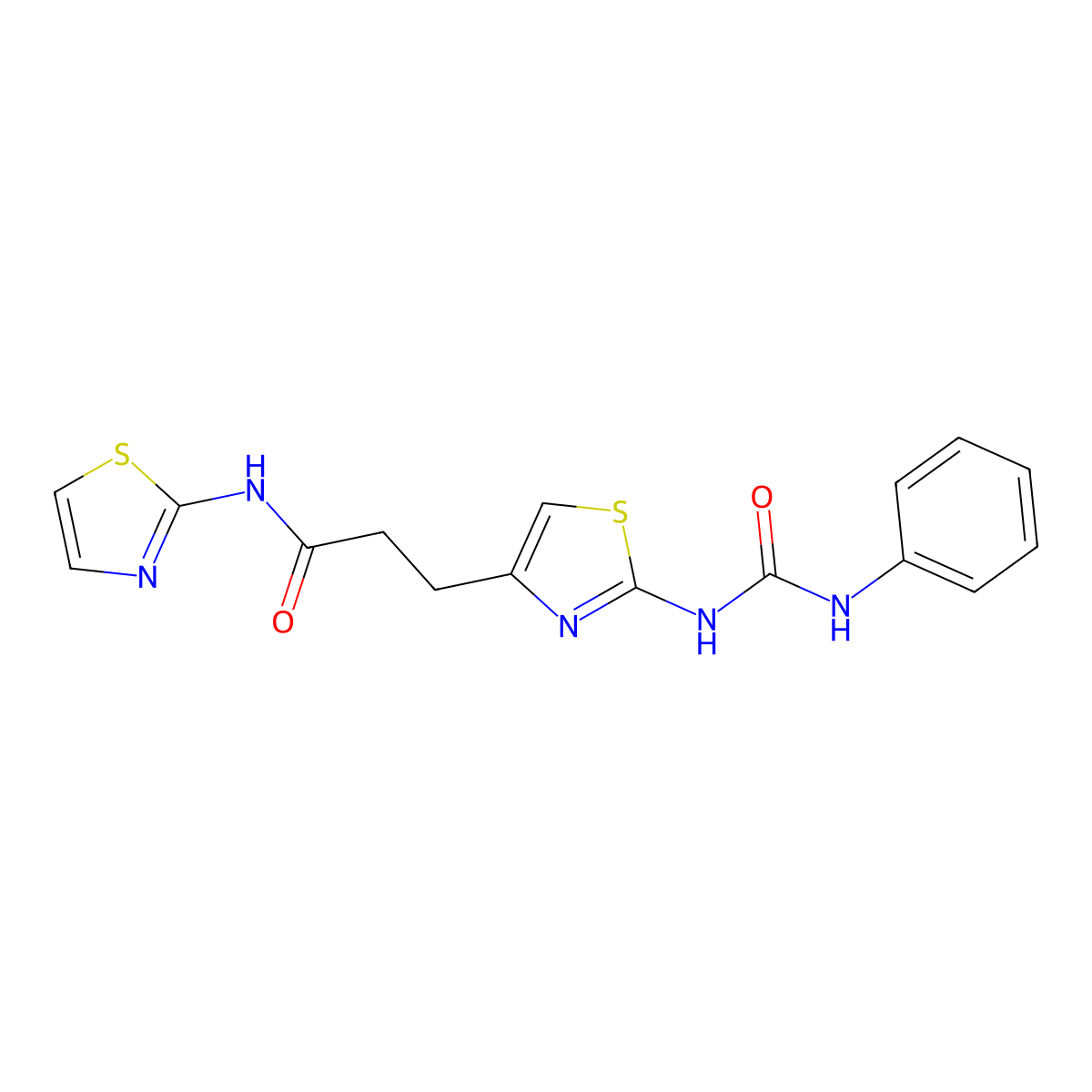 3-{2-[(phenylcarbamoyl)amino]-1,3-thiazol-4-yl}-N-(1,3-thiazol-2-yl)propanamide molecular structure, CAS 1040648-34-7