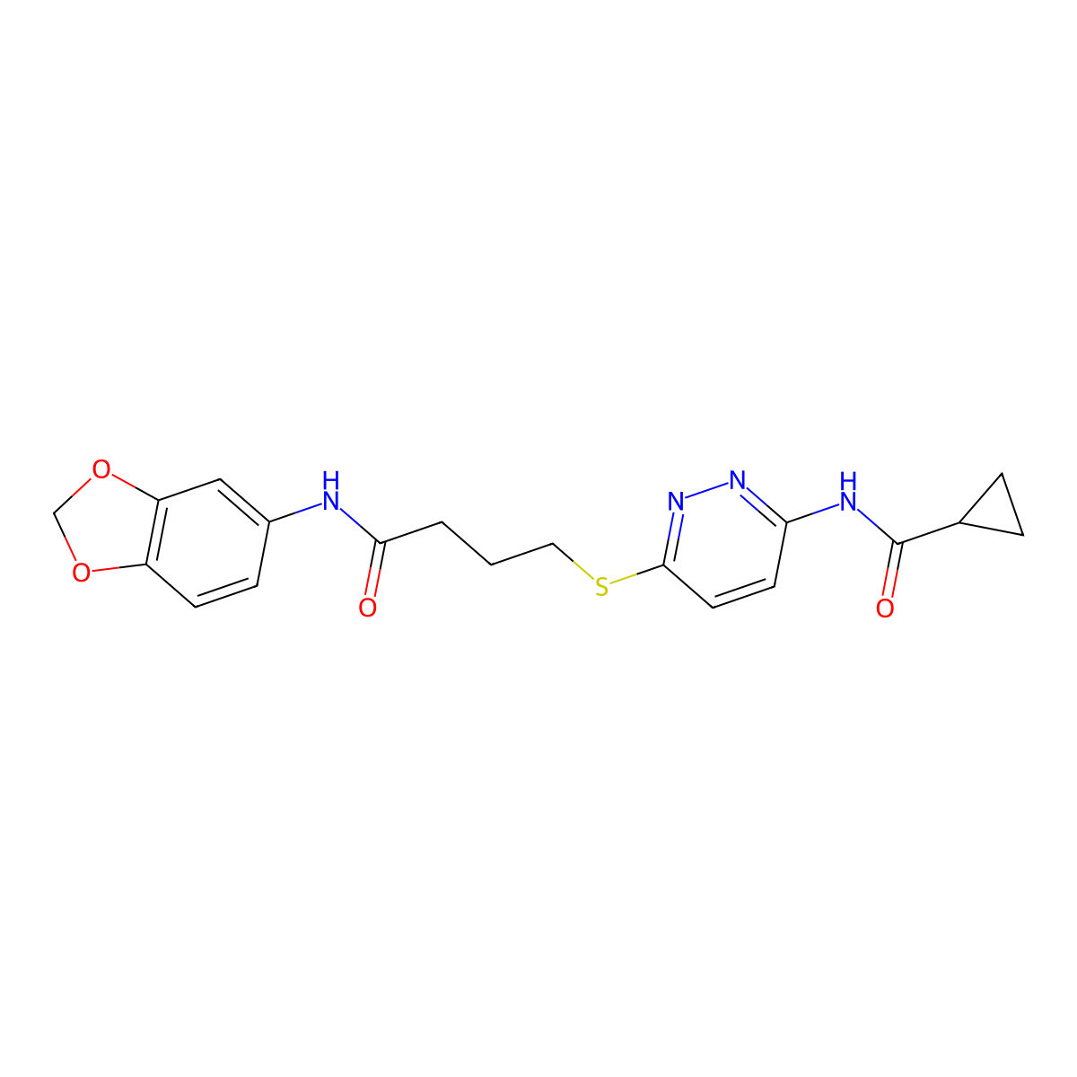 N-(6-((4-(benzo[d][1,3]dioxol-5-ylamino)-4-oxobutyl)thio)pyridazin-3-yl)cyclopropanecarboxamide molecular structure, CAS 1040648-36-9