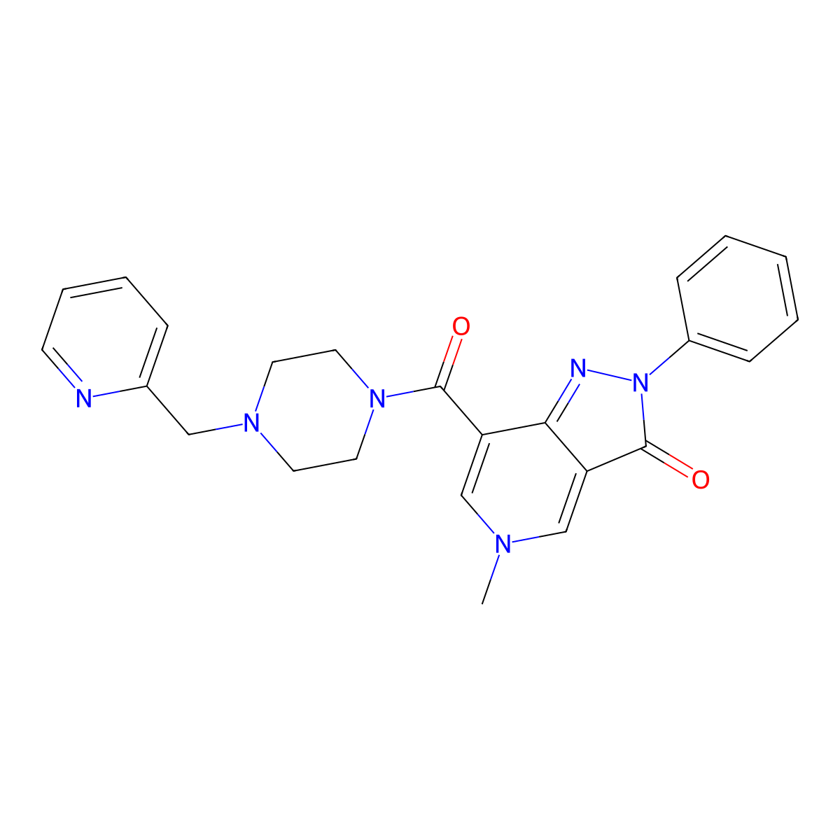 5-methyl-2-phenyl-7-(4-(pyridin-2-ylmethyl)piperazine-1-carbonyl)-2H-pyrazolo[4,3-c]pyridin-3(5H)-one molecular structure, CAS 1040648-37-0
