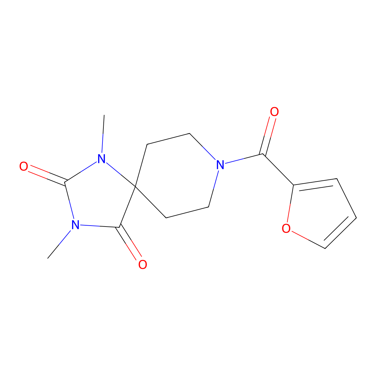 8-(Furan-2-carbonyl)-1,3-dimethyl-1,3,8-triazaspiro[4.5]decane-2,4-dione molecular structure, CAS 1040648-40-5