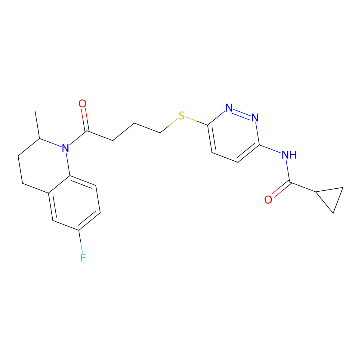 N-(6-((4-(6-fluoro-2-methyl-3,4-dihydroquinolin-1(2H)-yl)-4-oxobutyl)thio)pyridazin-3-yl)cyclopropanecarboxamide molecular structure, CAS 1040648-46-1