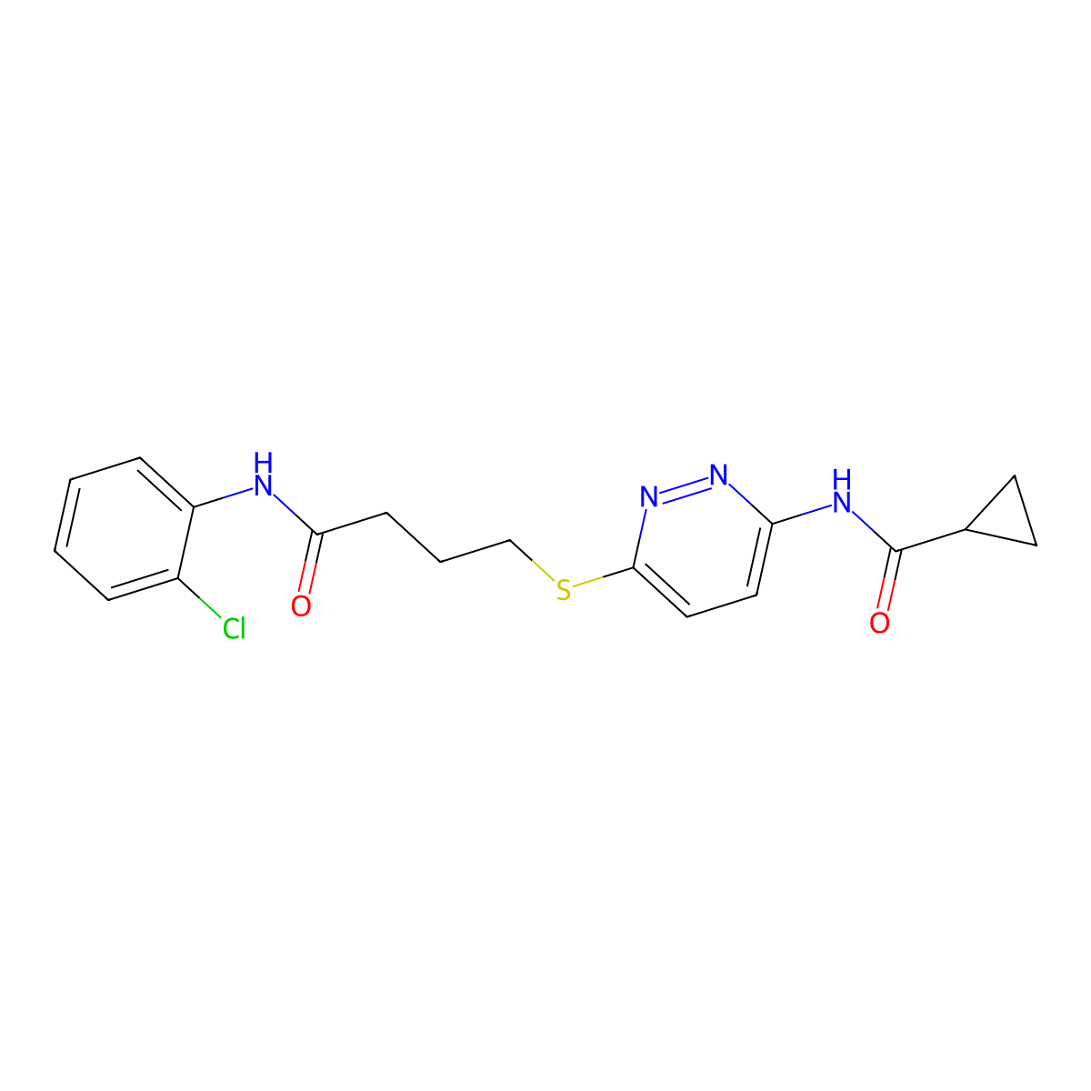 N-(6-((4-((2-chlorophenyl)amino)-4-oxobutyl)thio)pyridazin-3-yl)cyclopropanecarboxamide molecular structure, CAS 1040648-51-8