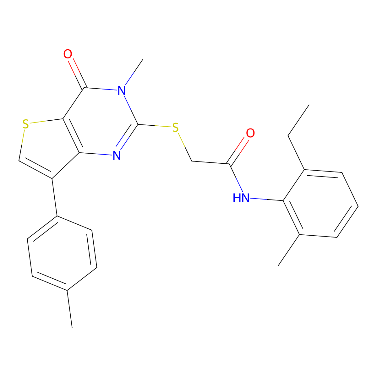 N-(2-ethyl-6-methylphenyl)-2-{[3-methyl-7-(4-methylphenyl)-4-oxo-3H,4H-thieno[3,2-d]pyrimidin-2-yl]sulfanyl}acetamide molecular structure, CAS 1040648-54-1