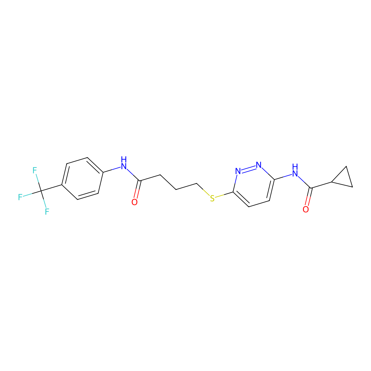 N-(6-((4-oxo-4-((4-(trifluoromethyl)phenyl)amino)butyl)thio)pyridazin-3-yl)cyclopropanecarboxamide molecular structure, CAS 1040648-57-4