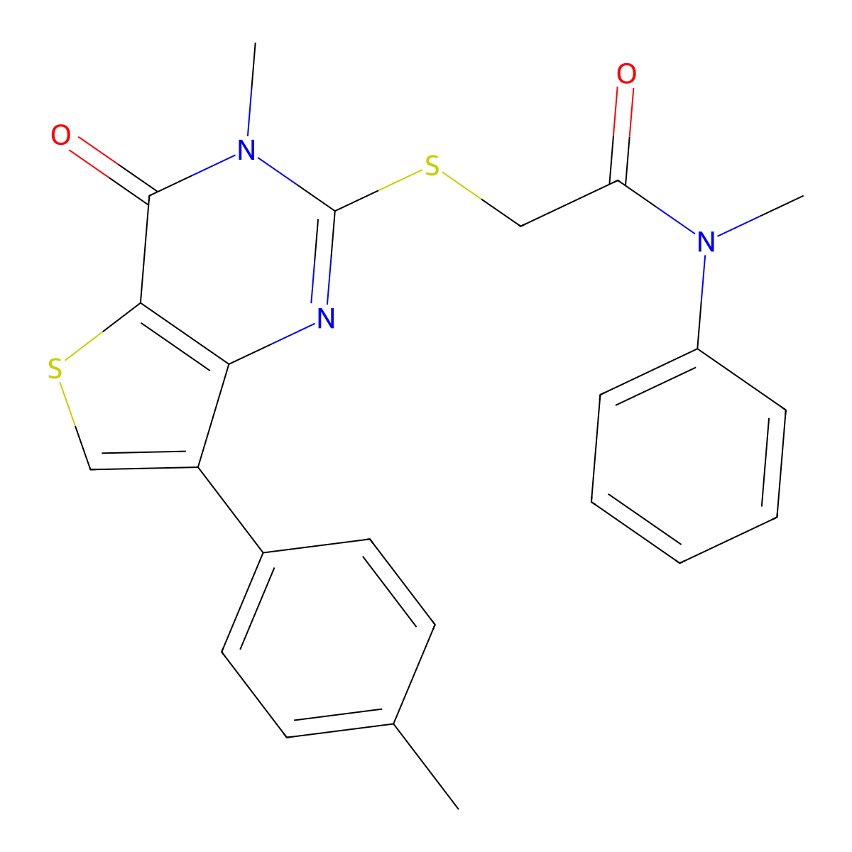 N-methyl-2-{[3-methyl-7-(4-methylphenyl)-4-oxo-3H,4H-thieno[3,2-d]pyrimidin-2-yl]sulfanyl}-N-phenylacetamide molecular structure, CAS 1040648-60-9