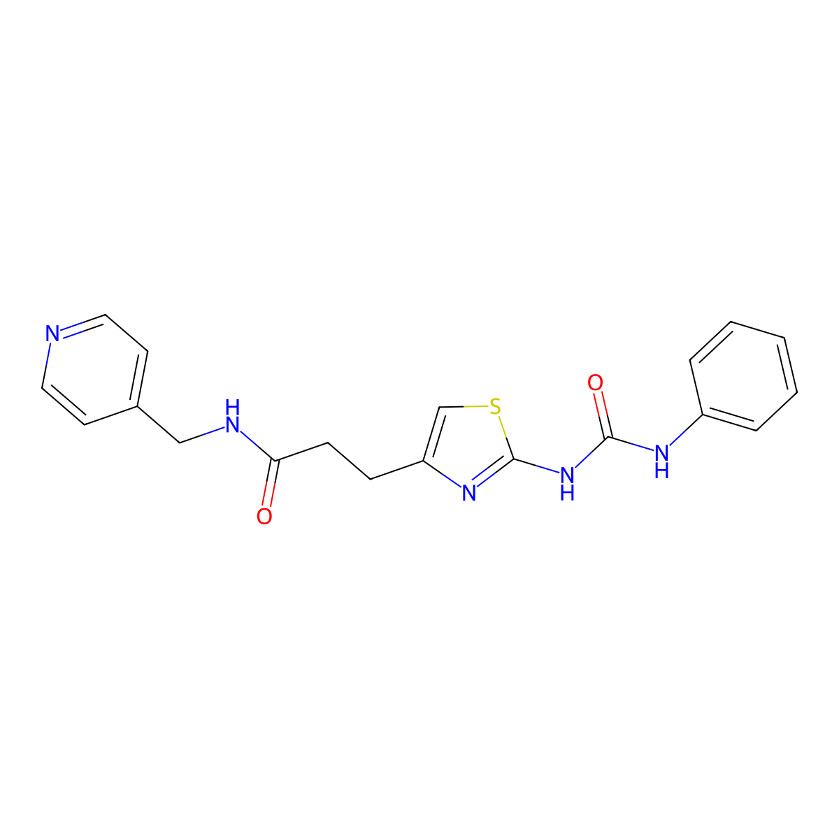 3-(2-(3-phenylureido)thiazol-4-yl)-N-(pyridin-4-ylmethyl)propanamide molecular structure, CAS 1040648-61-0