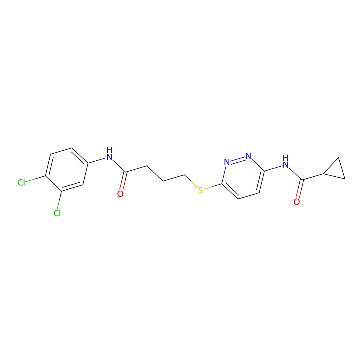 N-(6-((4-((3,4-dichlorophenyl)amino)-4-oxobutyl)thio)pyridazin-3-yl)cyclopropanecarboxamide molecular structure, CAS 1040648-62-1