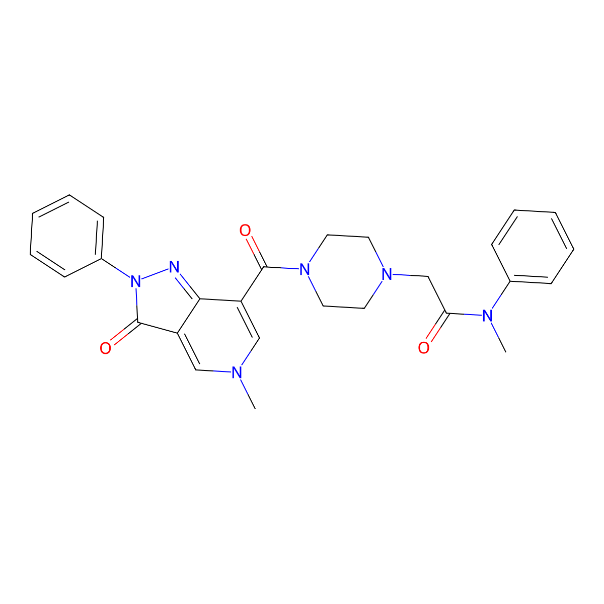 N-methyl-2-(4-(5-methyl-3-oxo-2-phenyl-3,5-dihydro-2H-pyrazolo[4,3-c]pyridine-7-carbonyl)piperazin-1-yl)-N-phenylacetamide molecular structure, CAS 1040648-63-2