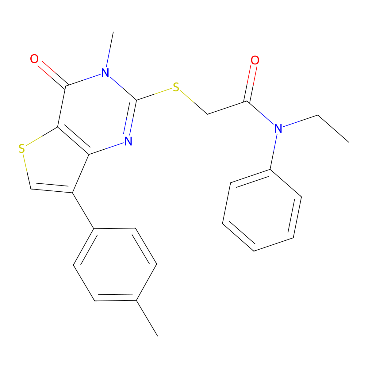N-ethyl-2-{[3-methyl-7-(4-methylphenyl)-4-oxo-3H,4H-thieno[3,2-d]pyrimidin-2-yl]sulfanyl}-N-phenylacetamide molecular structure, CAS 1040648-65-4