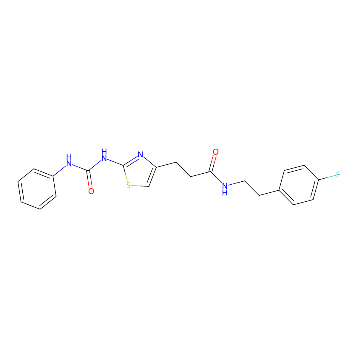 N-[2-(4-fluorophenyl)ethyl]-3-{2-[(phenylcarbamoyl)amino]-1,3-thiazol-4-yl}propanamide molecular structure, CAS 1040648-71-2