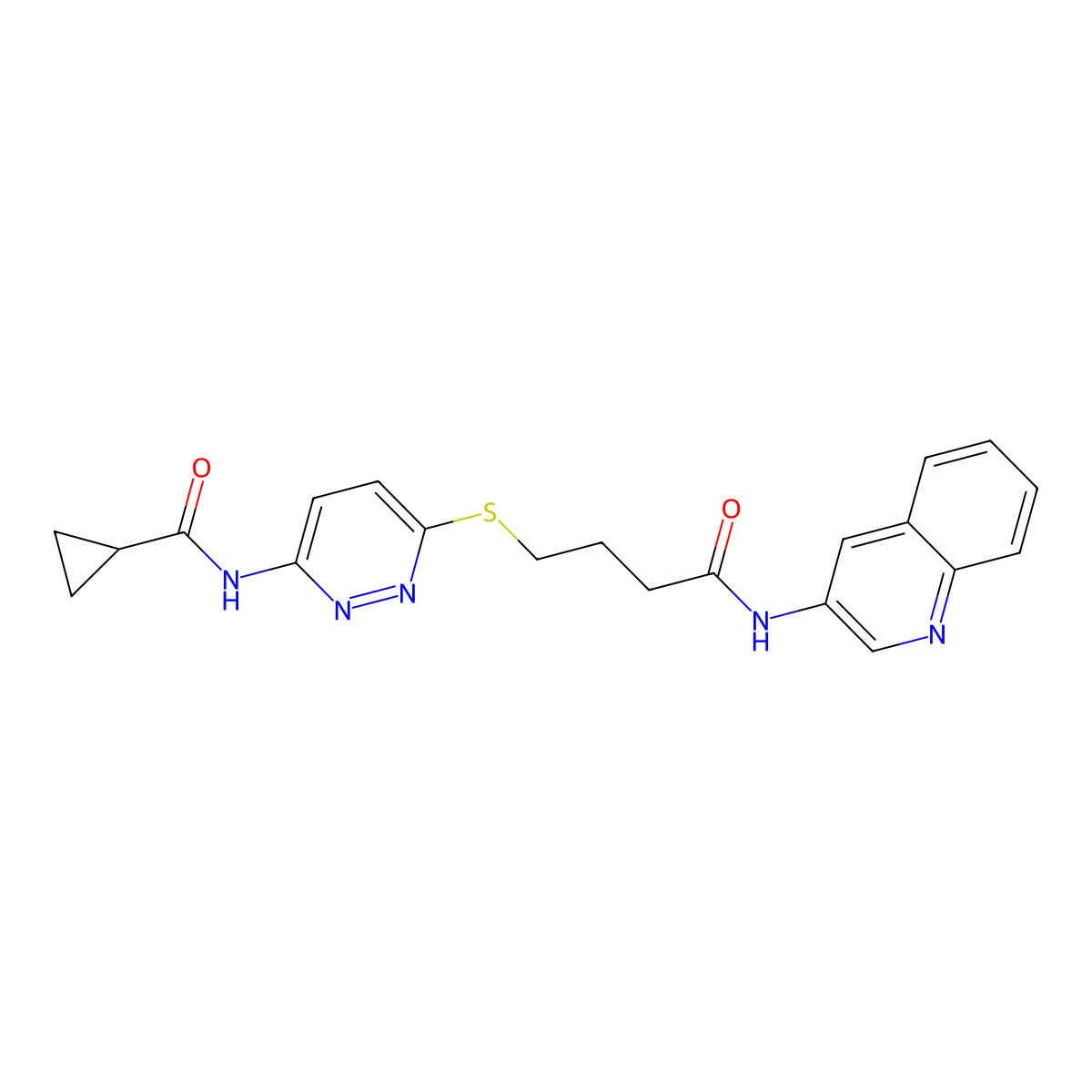 N-(6-((4-oxo-4-(quinolin-3-ylamino)butyl)thio)pyridazin-3-yl)cyclopropanecarboxamide molecular structure, CAS 1040648-72-3