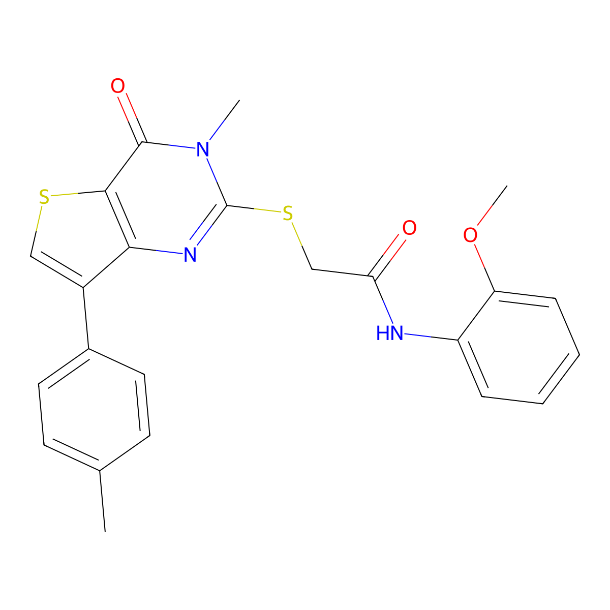 N-(2-methoxyphenyl)-2-{[3-methyl-7-(4-methylphenyl)-4-oxo-3H,4H-thieno[3,2-d]pyrimidin-2-yl]sulfanyl}acetamide molecular structure, CAS 1040648-75-6