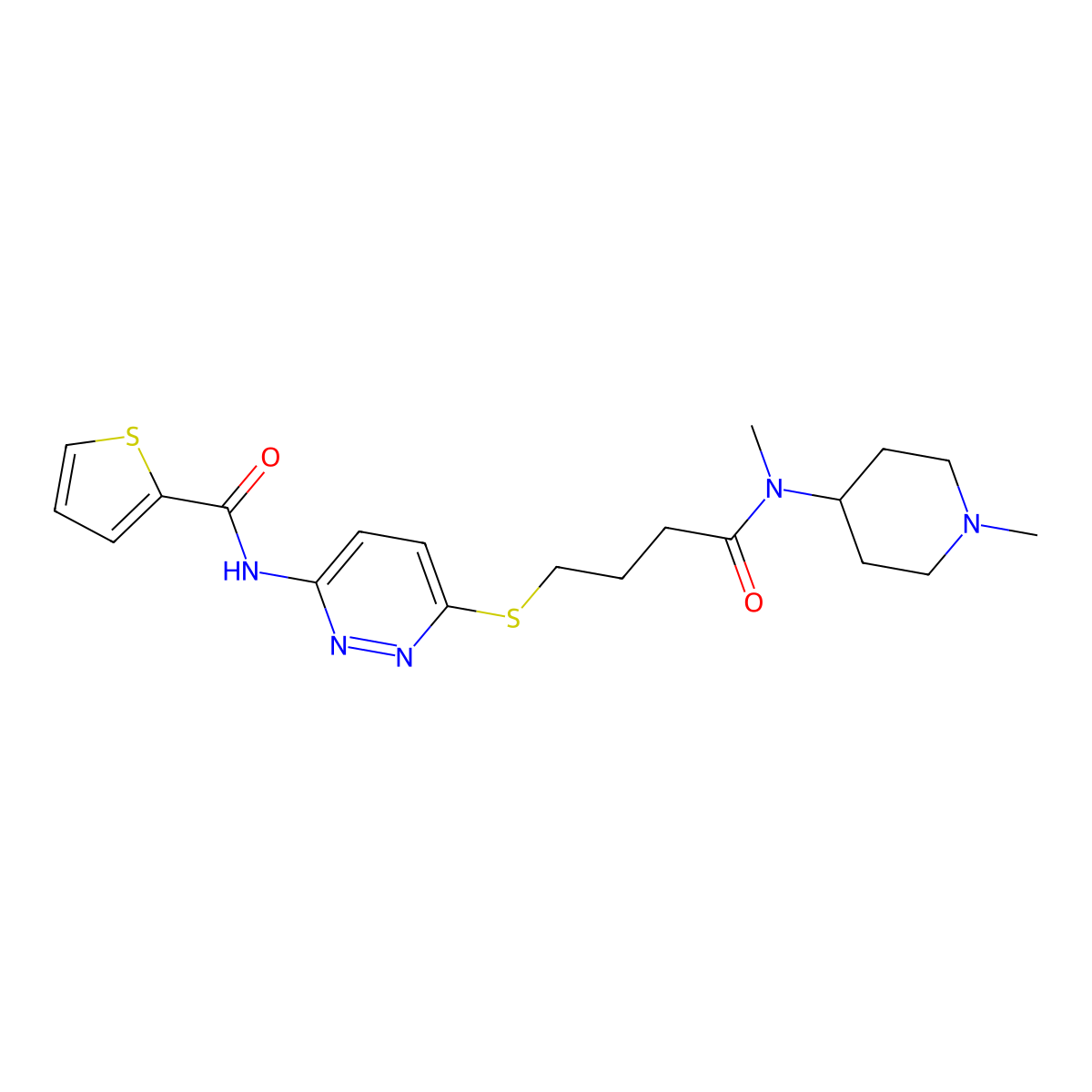 N-(6-((4-(methyl(1-methylpiperidin-4-yl)amino)-4-oxobutyl)thio)pyridazin-3-yl)thiophene-2-carboxamide molecular structure, CAS 1040648-77-8