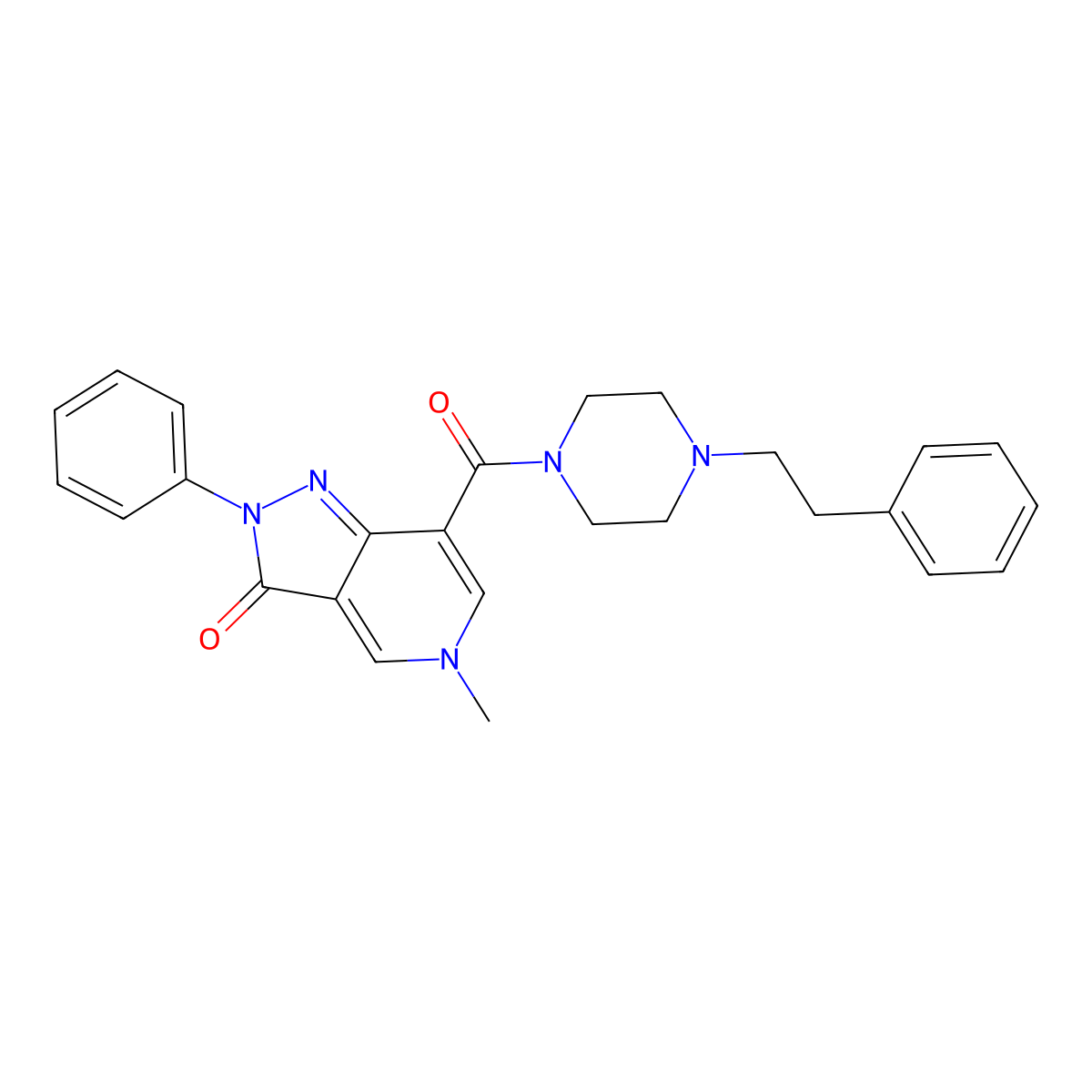 5-methyl-7-(4-phenethylpiperazine-1-carbonyl)-2-phenyl-2H-pyrazolo[4,3-c]pyridin-3(5H)-one molecular structure, CAS 1040648-78-9