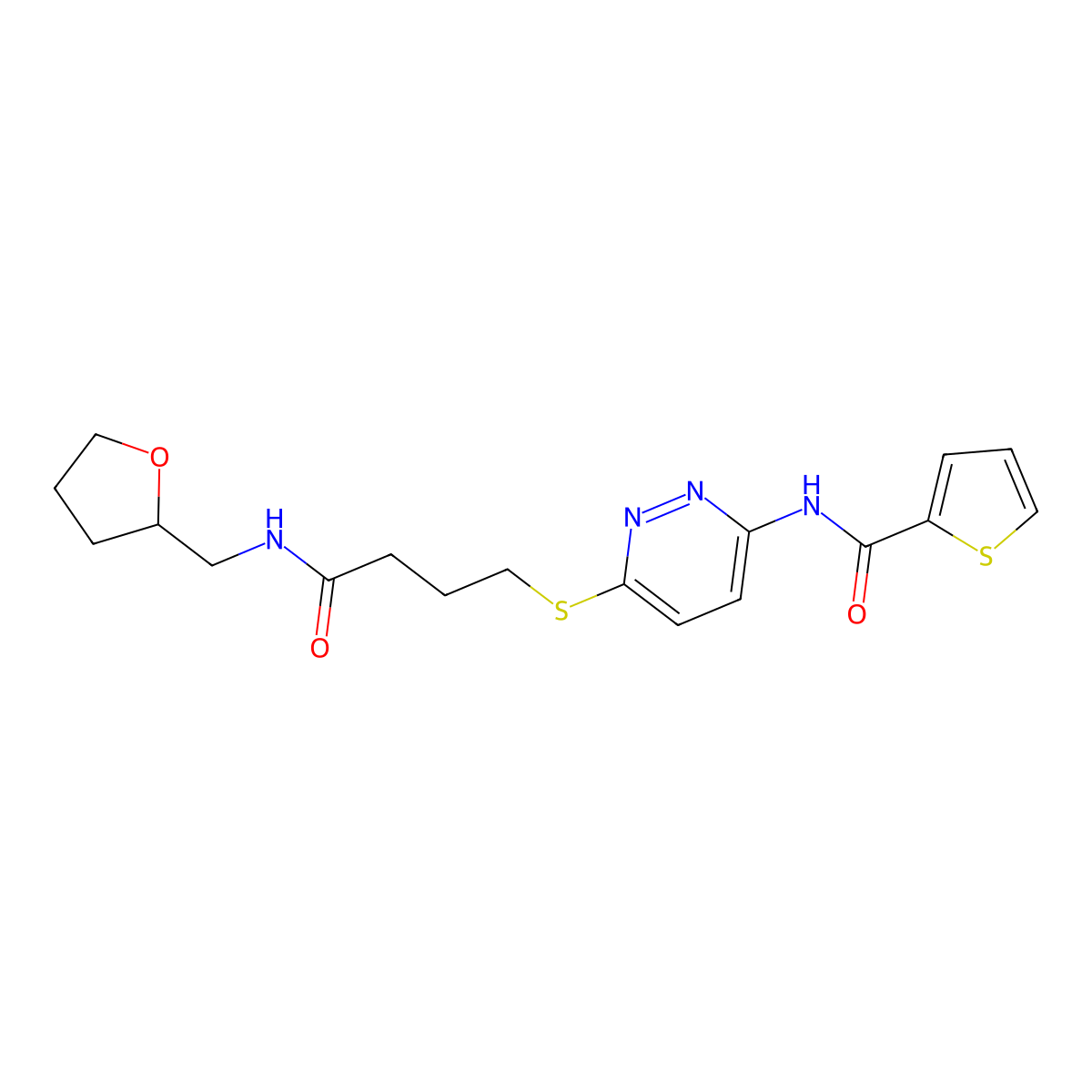 N-(6-((4-oxo-4-(((tetrahydrofuran-2-yl)methyl)amino)butyl)thio)pyridazin-3-yl)thiophene-2-carboxamide molecular structure, CAS 1040648-82-5