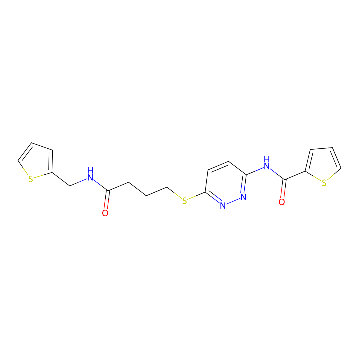 N-(6-((4-oxo-4-((thiophen-2-ylmethyl)amino)butyl)thio)pyridazin-3-yl)thiophene-2-carboxamide molecular structure, CAS 1040648-87-0