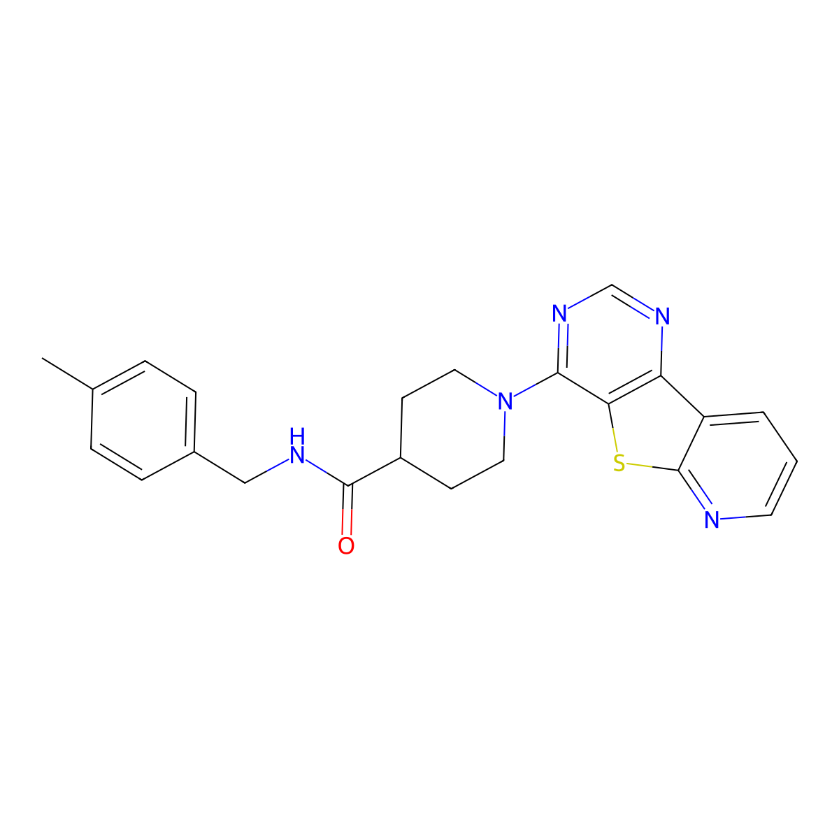 N-[(4-methylphenyl)methyl]-1-{8-thia-3,5,10-triazatricyclo[7.4.0.0^{2,7}]trideca-1(13),2(7),3,5,9,11-hexaen-6-yl}piperidine-4-carboxamide molecular structure, CAS 1040648-89-2