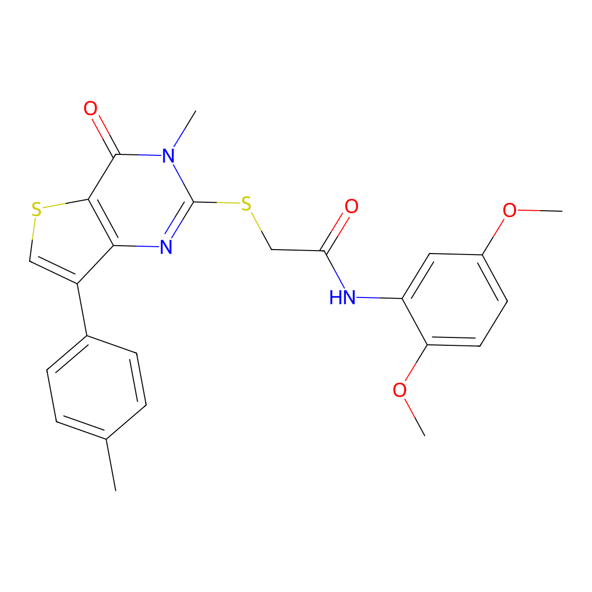 N-(2,5-dimethoxyphenyl)-2-{[3-methyl-7-(4-methylphenyl)-4-oxo-3H,4H-thieno[3,2-d]pyrimidin-2-yl]sulfanyl}acetamide molecular structure, CAS 1040648-90-5