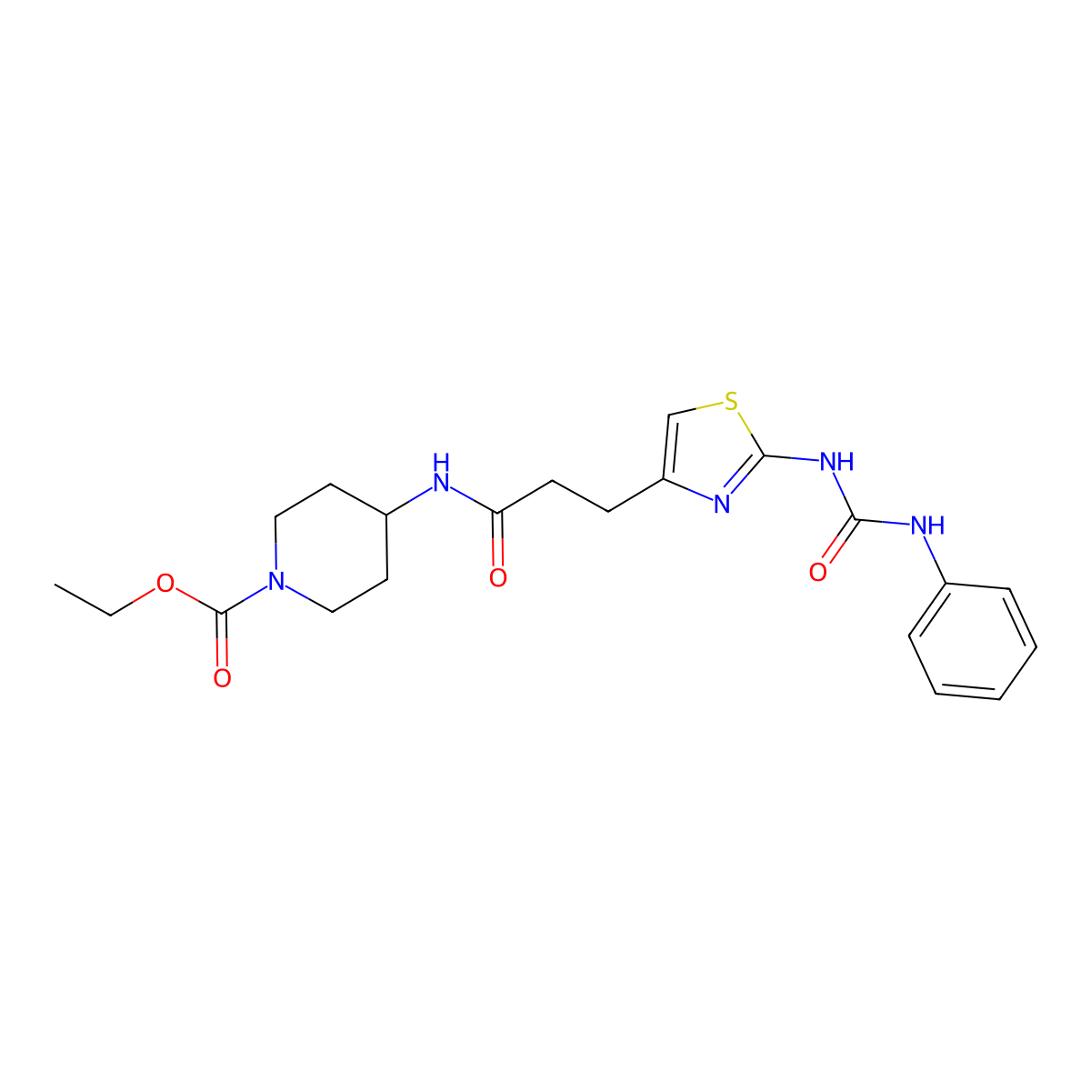Ethyl 4-(3-{2-[(phenylcarbamoyl)amino]-1,3-thiazol-4-yl}propanamido)piperidine-1-carboxylate molecular structure, CAS 1040648-91-6