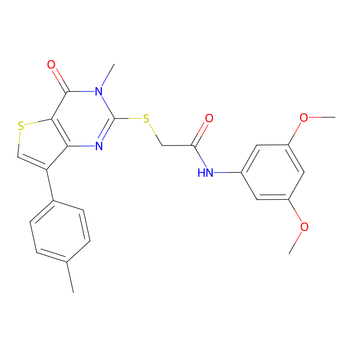 N-(3,5-dimethoxyphenyl)-2-{[3-methyl-7-(4-methylphenyl)-4-oxo-3,4-dihydrothieno[3,2-d]pyrimidin-2-yl]thio}acetamide molecular structure, CAS 1040648-94-9