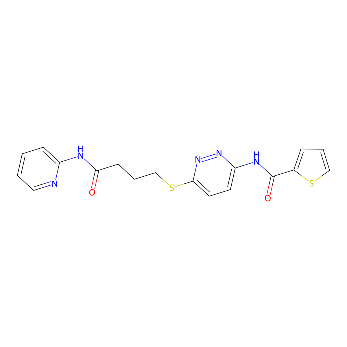N-(6-((4-oxo-4-(pyridin-2-ylamino)butyl)thio)pyridazin-3-yl)thiophene-2-carboxamide molecular structure, CAS 1040648-96-1