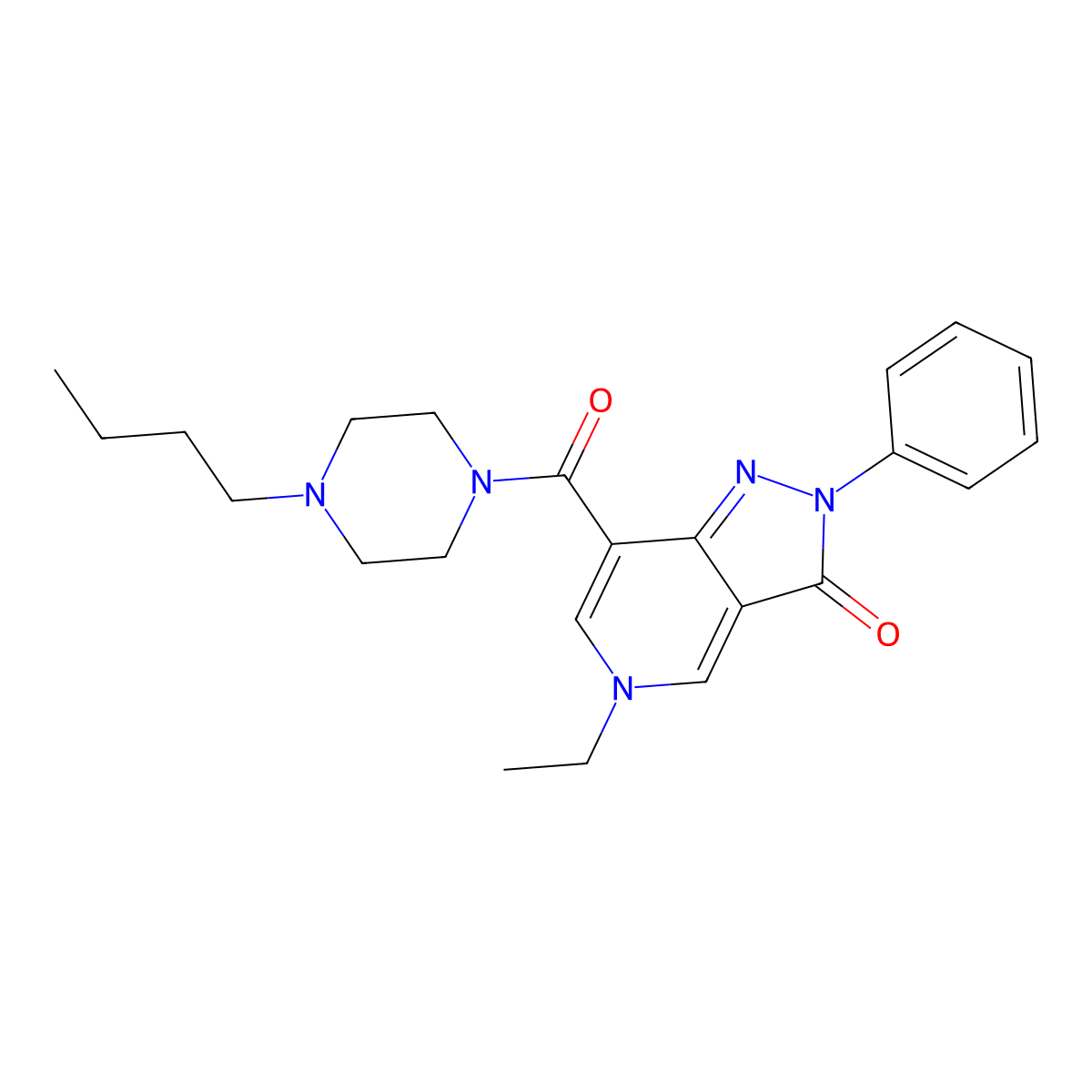 7-(4-butylpiperazine-1-carbonyl)-5-ethyl-2-phenyl-2H-pyrazolo[4,3-c]pyridin-3(5H)-one molecular structure, CAS 1040648-97-2