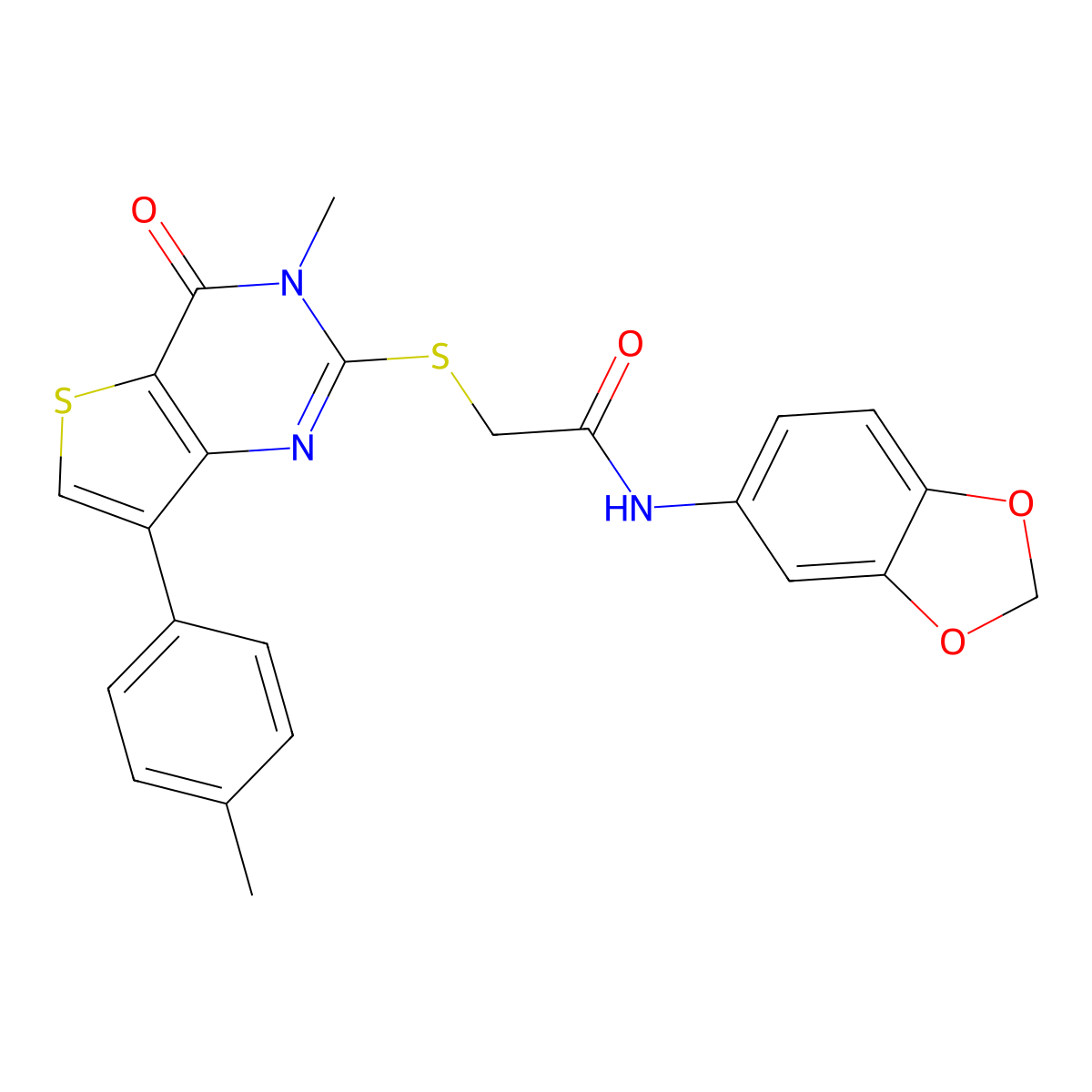 N-(2H-1,3-benzodioxol-5-yl)-2-{[3-methyl-7-(4-methylphenyl)-4-oxo-3H,4H-thieno[3,2-d]pyrimidin-2-yl]sulfanyl}acetamide molecular structure, CAS 1040649-02-2