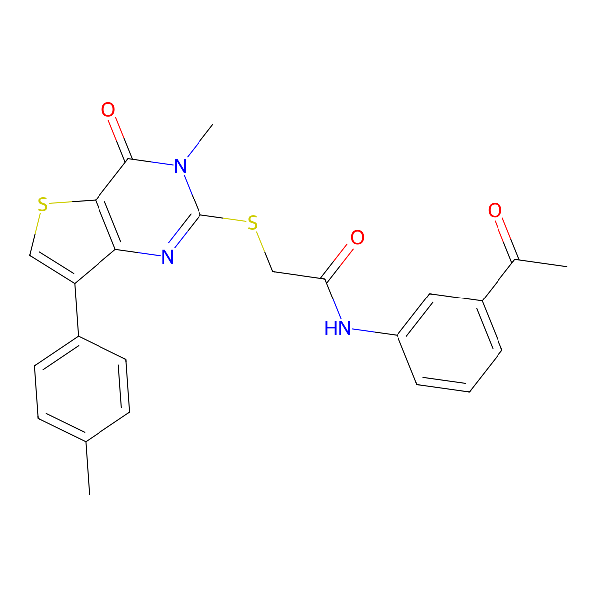 N-(3-acetylphenyl)-2-{[3-methyl-7-(4-methylphenyl)-4-oxo-3,4-dihydrothieno[3,2-d]pyrimidin-2-yl]thio}acetamide molecular structure, CAS 1040649-06-6