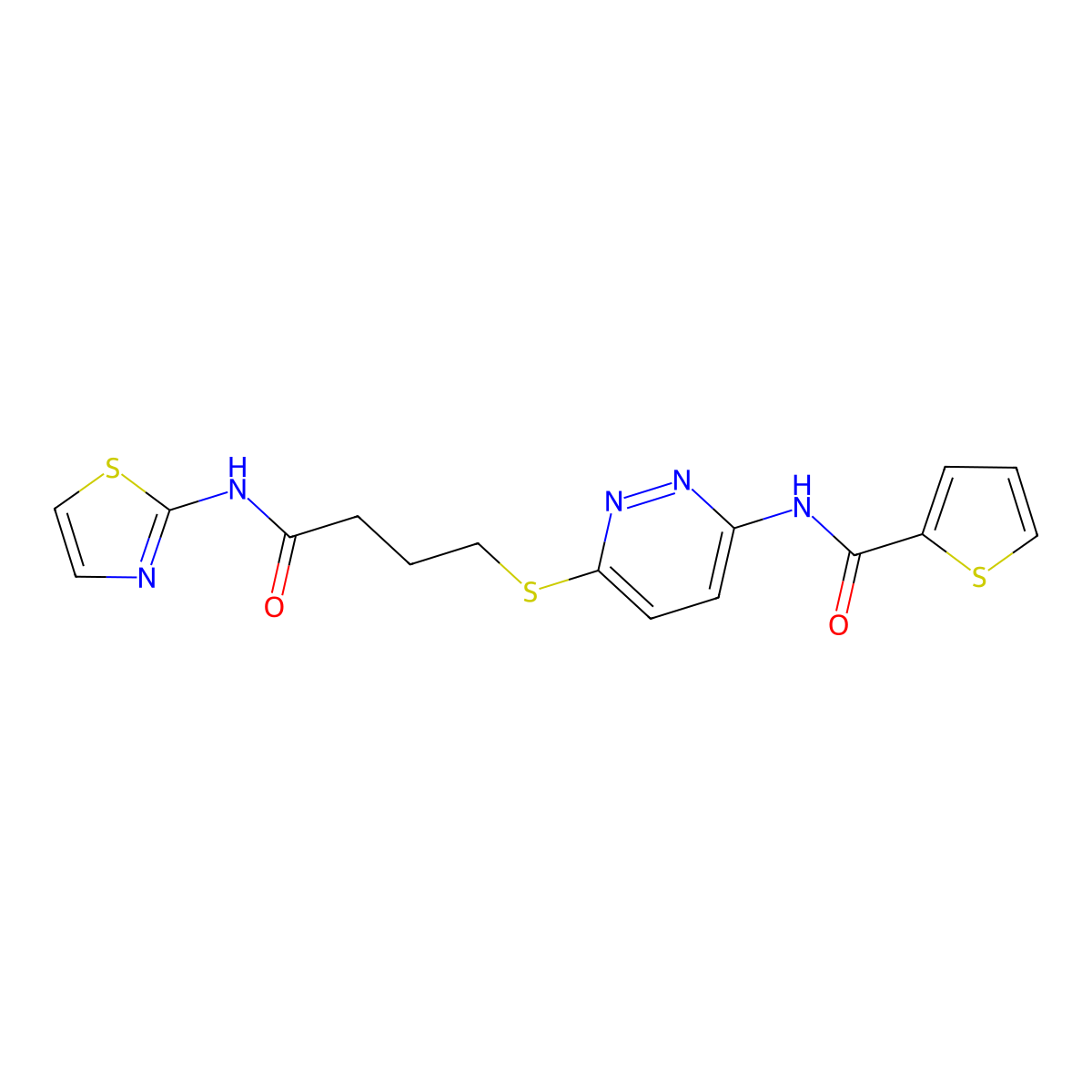 N-(6-((4-oxo-4-(thiazol-2-ylamino)butyl)thio)pyridazin-3-yl)thiophene-2-carboxamide molecular structure, CAS 1040649-08-8