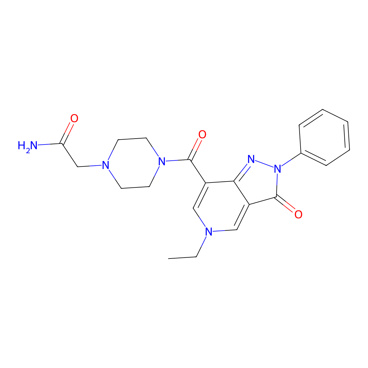 2-(4-(5-ethyl-3-oxo-2-phenyl-3,5-dihydro-2H-pyrazolo[4,3-c]pyridine-7-carbonyl)piperazin-1-yl)acetamide molecular structure, CAS 1040649-09-9